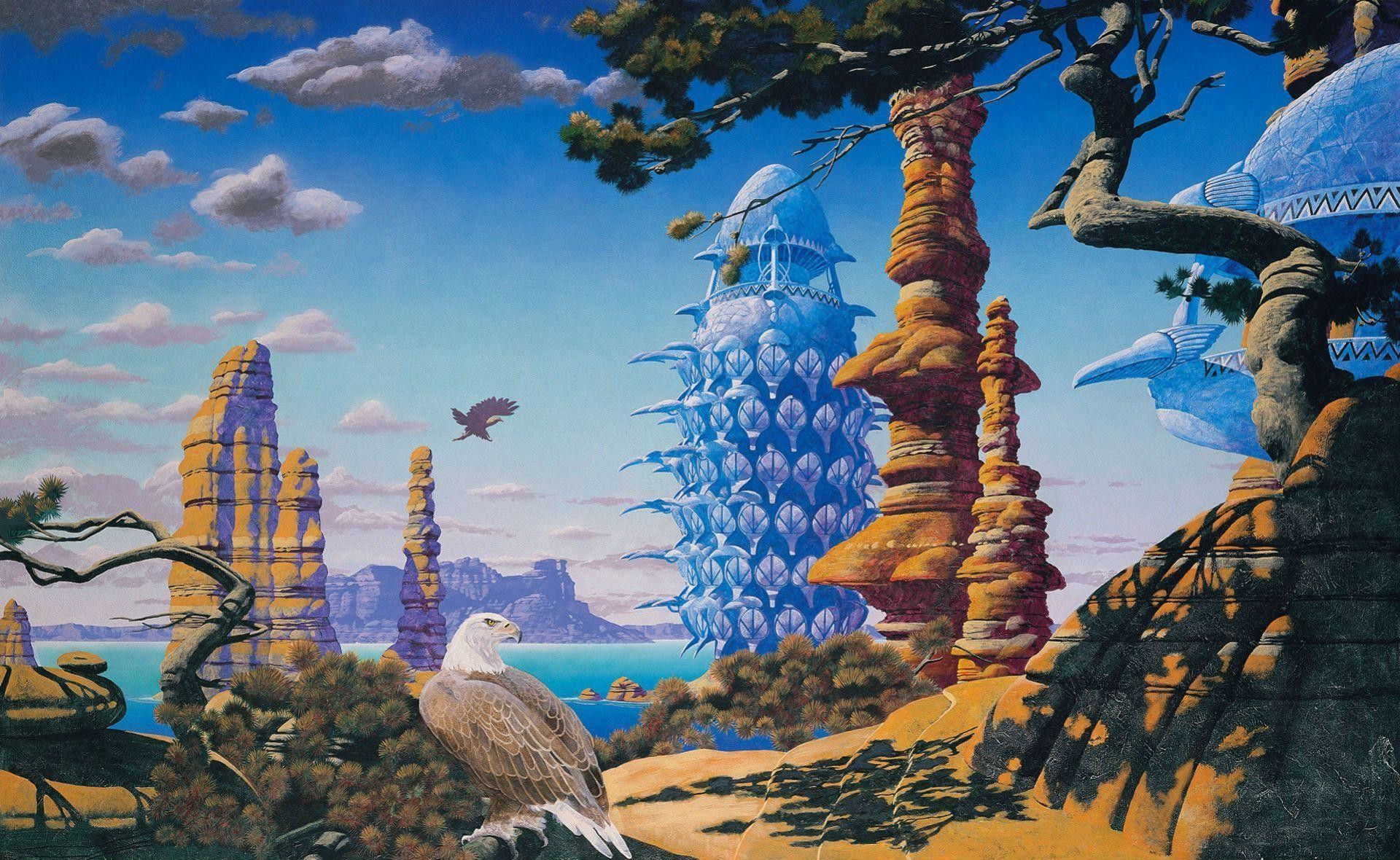 Wallpaper #GX028o4Bnwiau_P6Gwsn2 Sci Fi Art from the 70s by Roger Dean Rretrofuturism