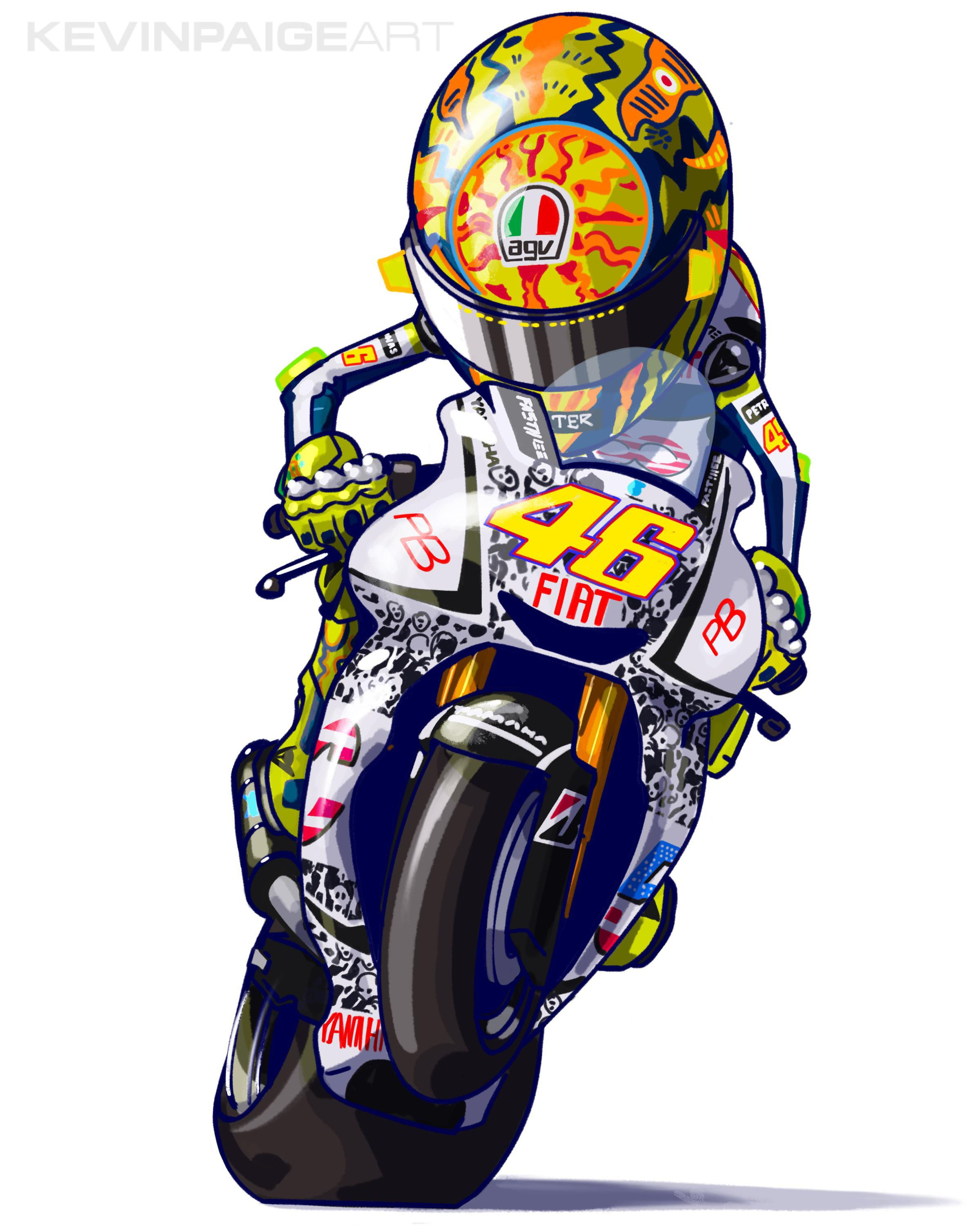 Wallpaper #6hymQJMB8JfcLg2JZvYm195 A Cartoon of Rossi on His 2012 Yamaha M1 with Fiat 500 Laguna Seca