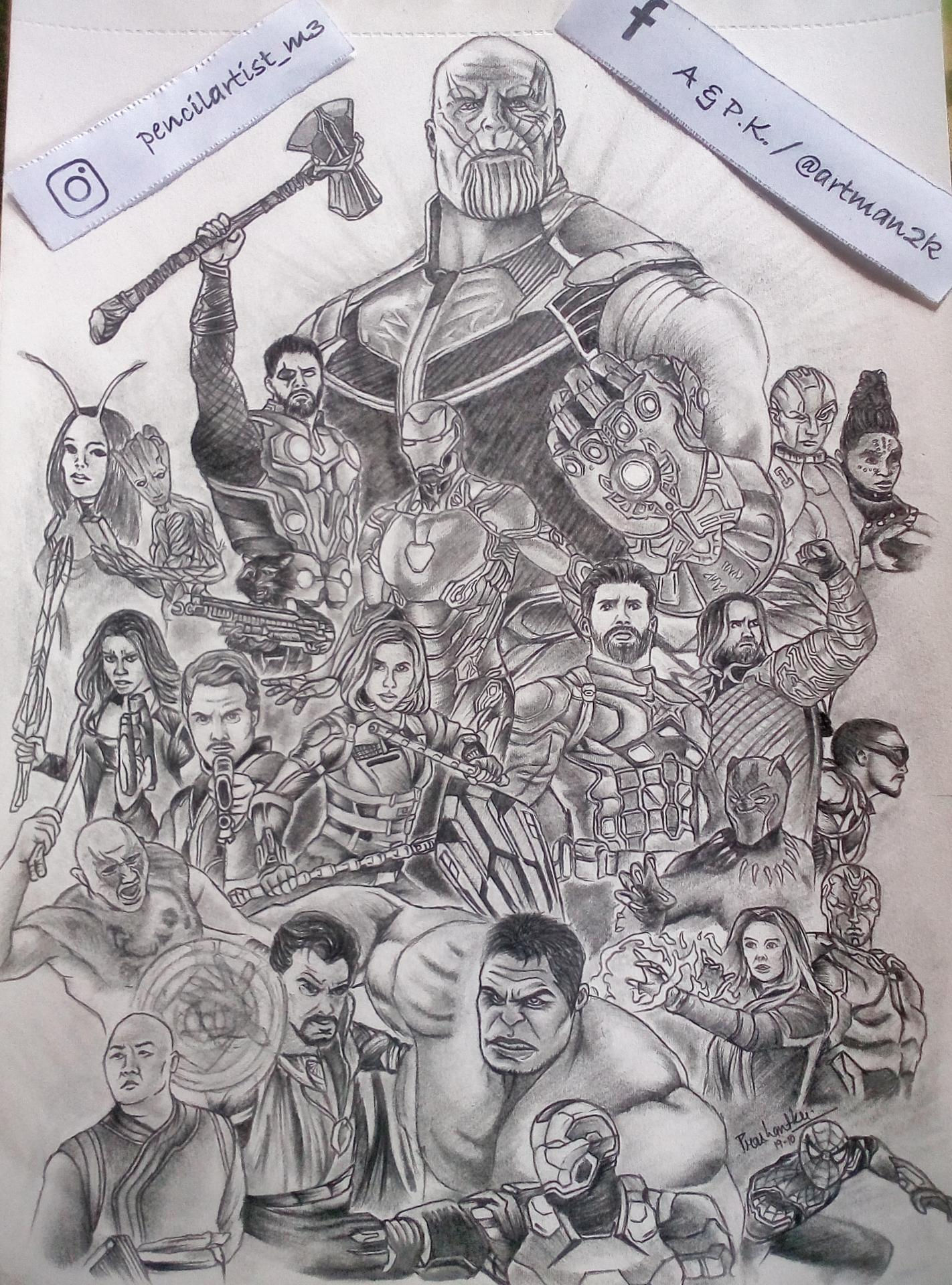 Wallpaper #pTEJNpMB5zzyi_yYbVhC100 Avengers Infinity War Poster Sketch Made Using Pencils Only Took