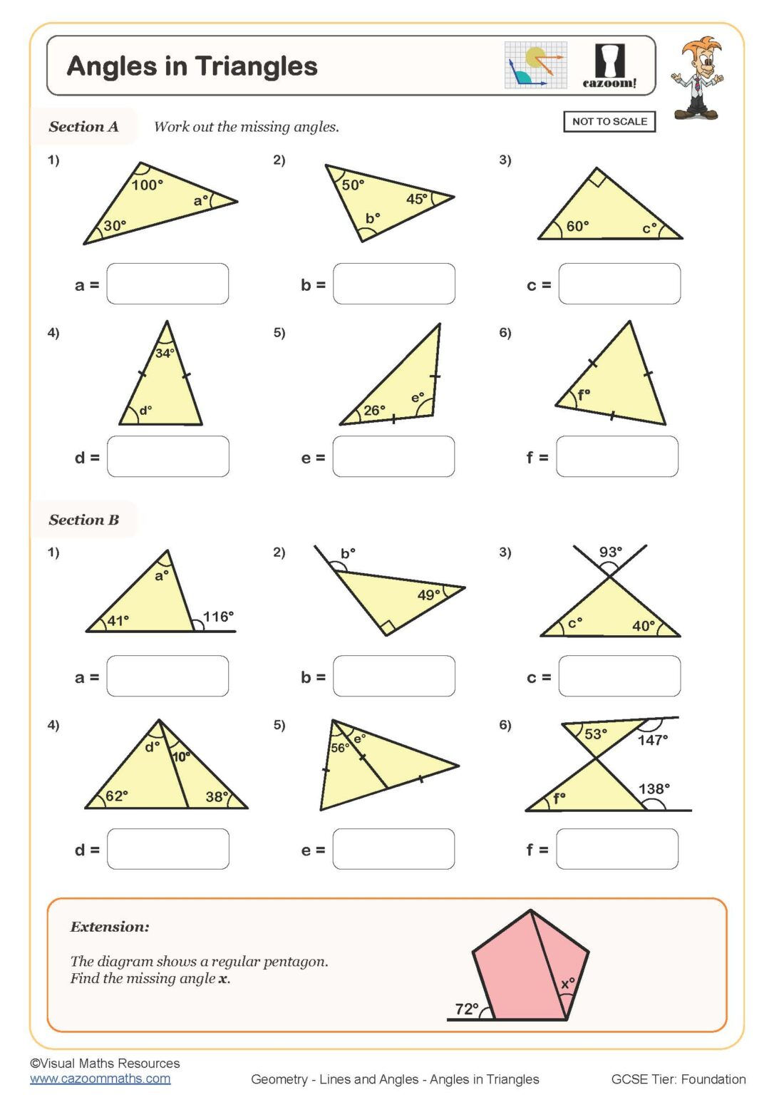Wallpaper #_GcLCZMBSpphPi3-ZM3k145 Angles in Triangles Cazoom Maths Worksheets