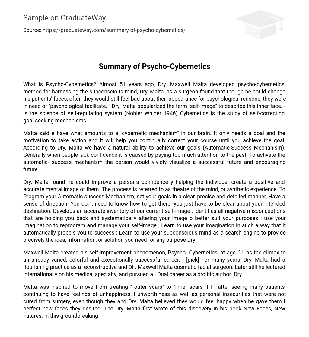 Wallpaper #w2h0G5MBSpphPi3-2R9s81 Summary of Psycho Cybernetics Essay Example Graduateway