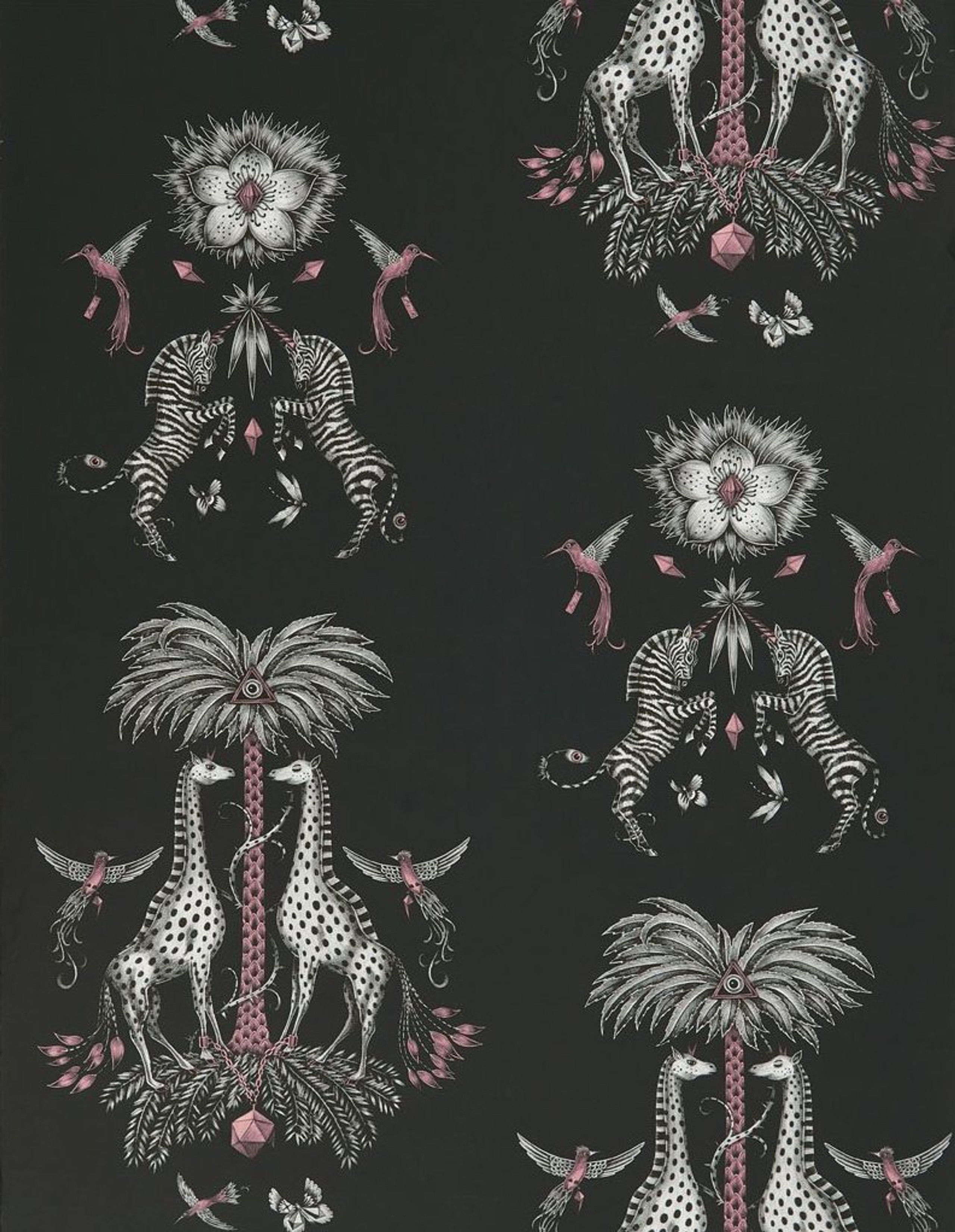 Wallpaper #Kx2eLJMBlOZrFDOkM8tF313 Clarke and Clarke Playful Paired Mirrored Animals Charcoal Pink