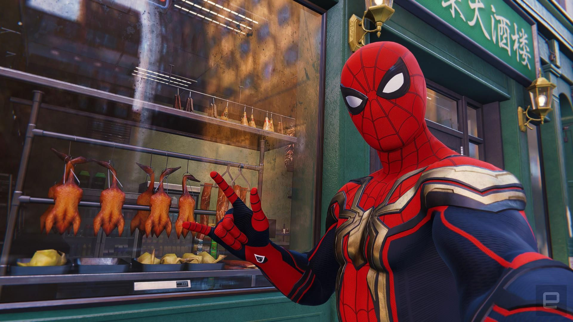 Wallpaper #GkWwlY4B7YBJg1BVIaCK35 Spider-Man Poses for a Selfie in Front of a Chinese Restaurant