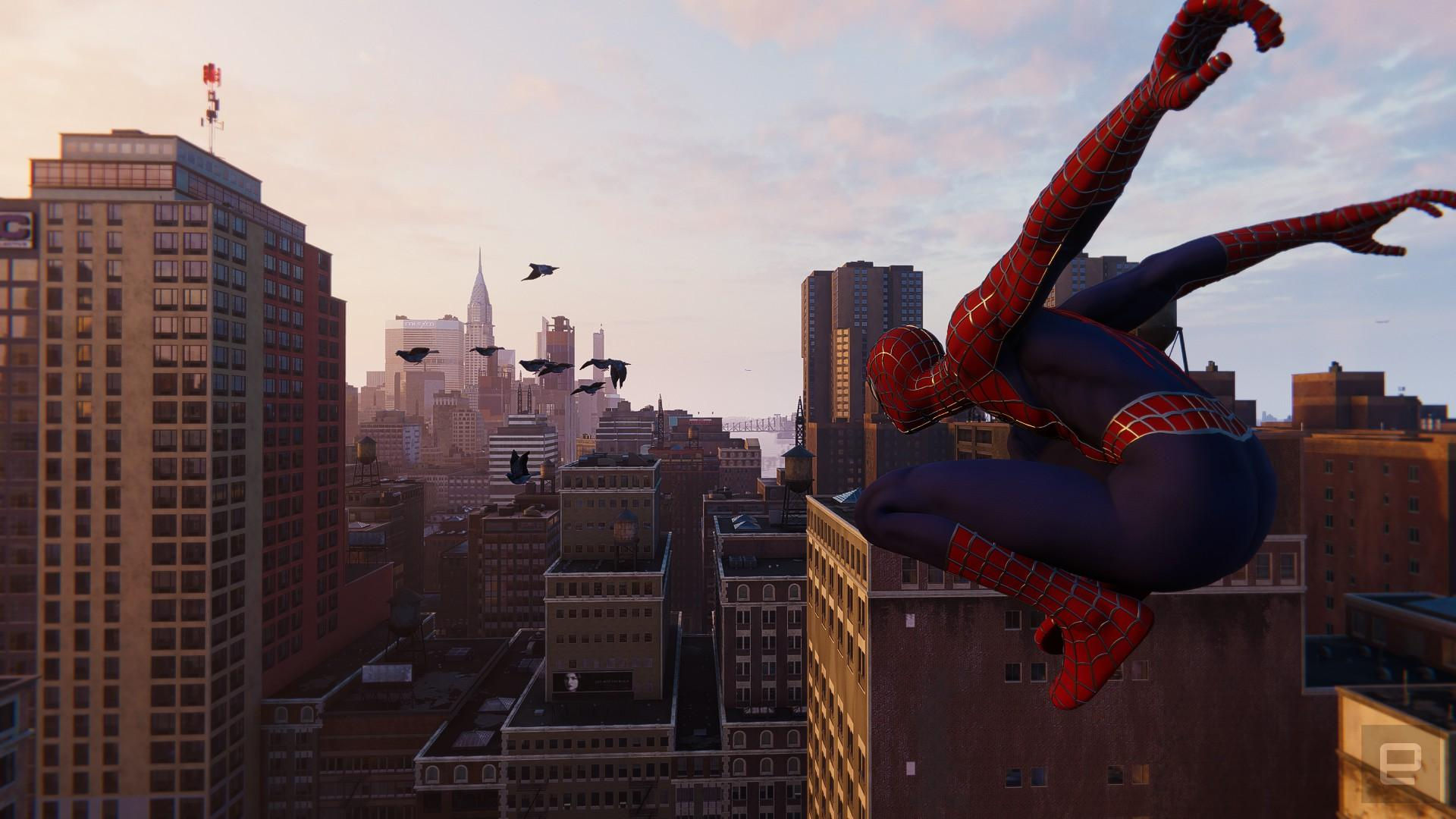 Wallpaper #GkWwlY4B7YBJg1BVIaCK56 Spider-Man 2 Web-Slinging Through a Cityscape