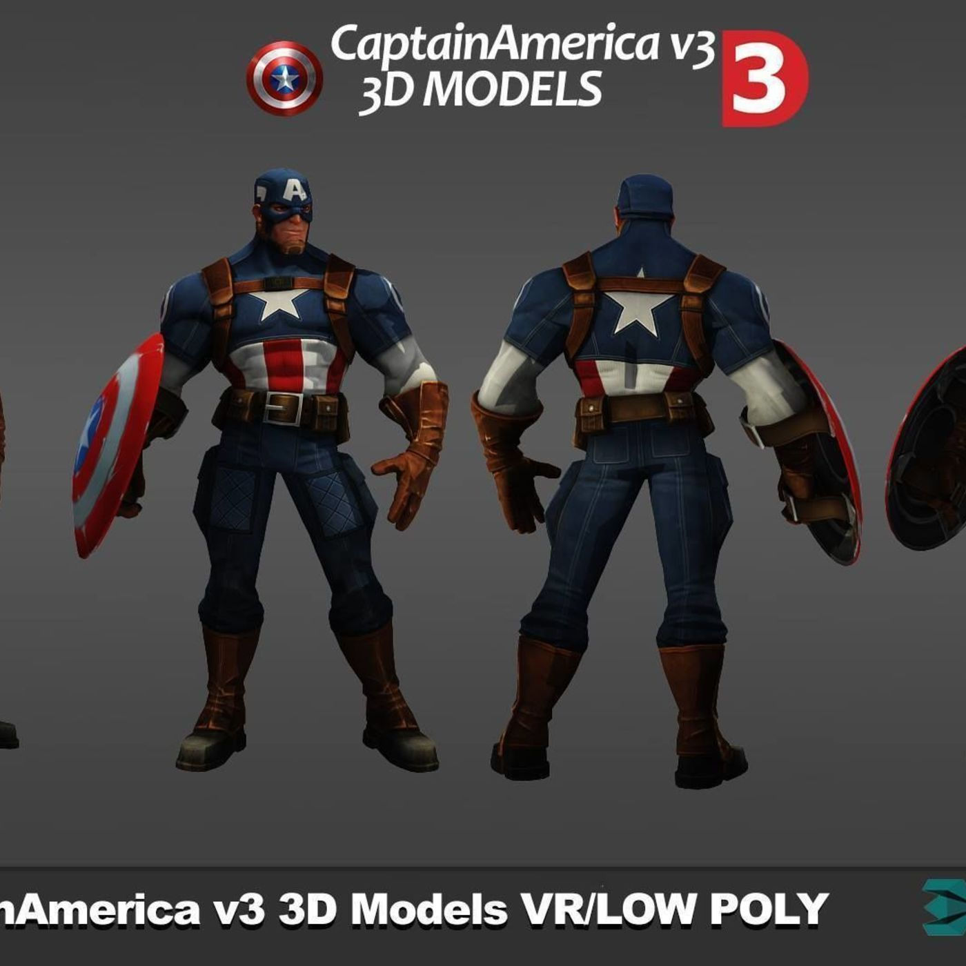 Wallpaper #PhUvtY4BmMigT4UnFlPX26 Captain America 3D Models Low Poly Pack Cgtrader