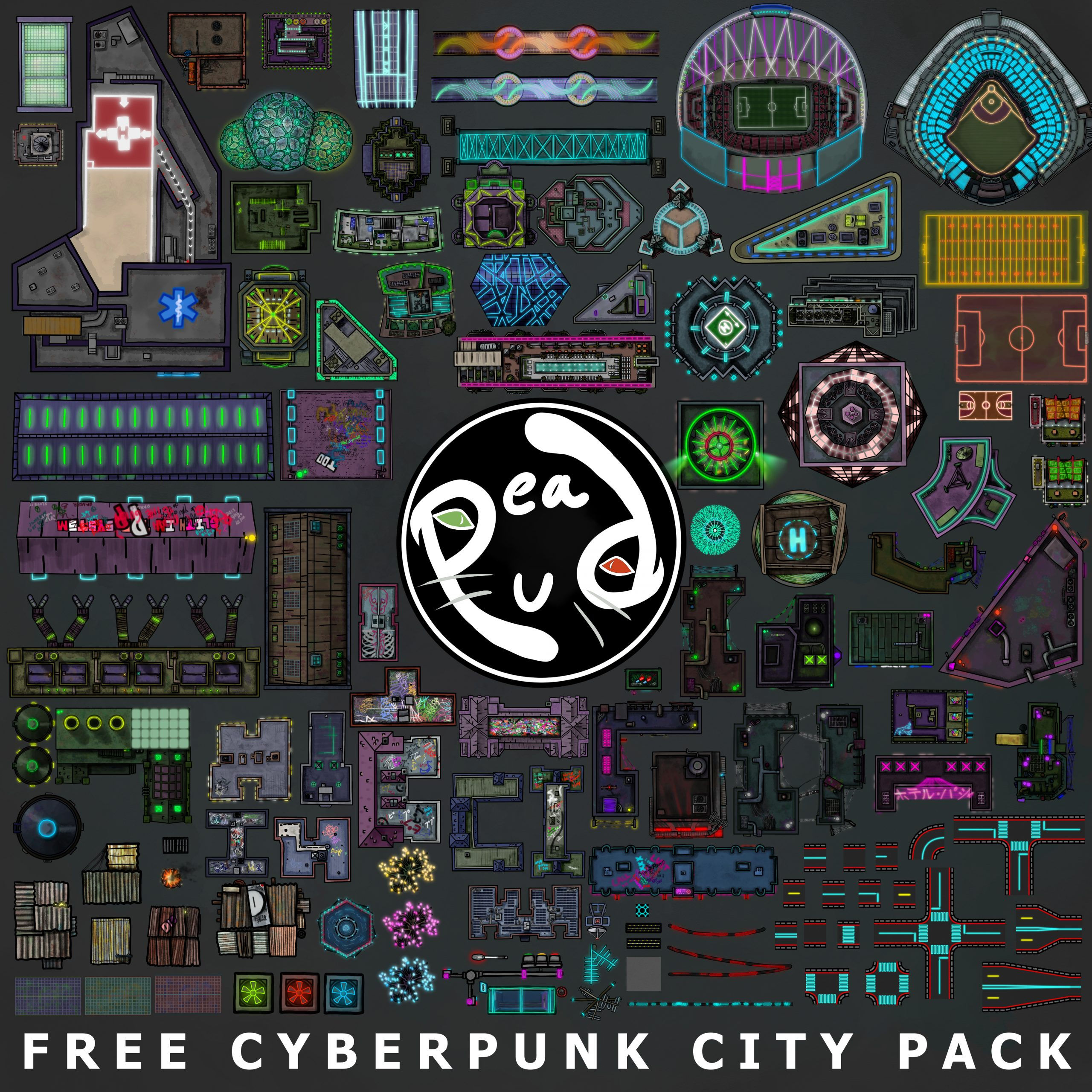 Wallpaper #l3SCxo4B_8f4nGFaaHFX1 Peapus Cyberpunk City Assets Free Cartographyassets