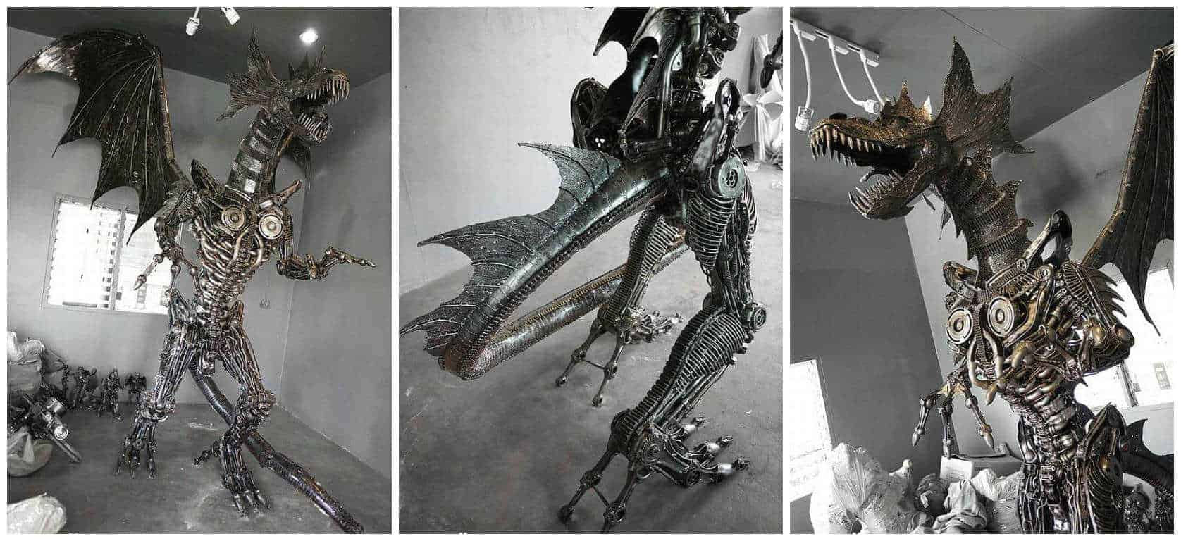 Wallpaper #MGh_F5MBSpphPi3-Ow_u418 Giant Steampunk Dragon Made from Recycled Car Parts Recyclart