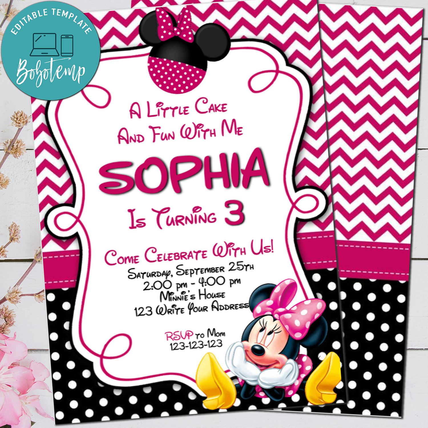 Wallpaper #MGirGpMBSpphPi3-mR1G240 Editable Pink Minnie Mouse Birthday Invitation Digital File Bobotemp