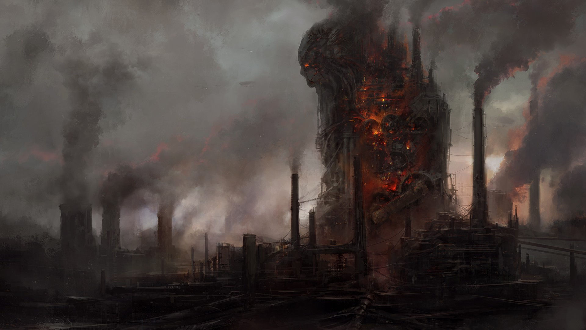 Wallpaper #NWcH9pIBSpphPi3-kYJt145 Download Factory Smoke Pollution Dark Building HD Wallpaper by Chris Cold
