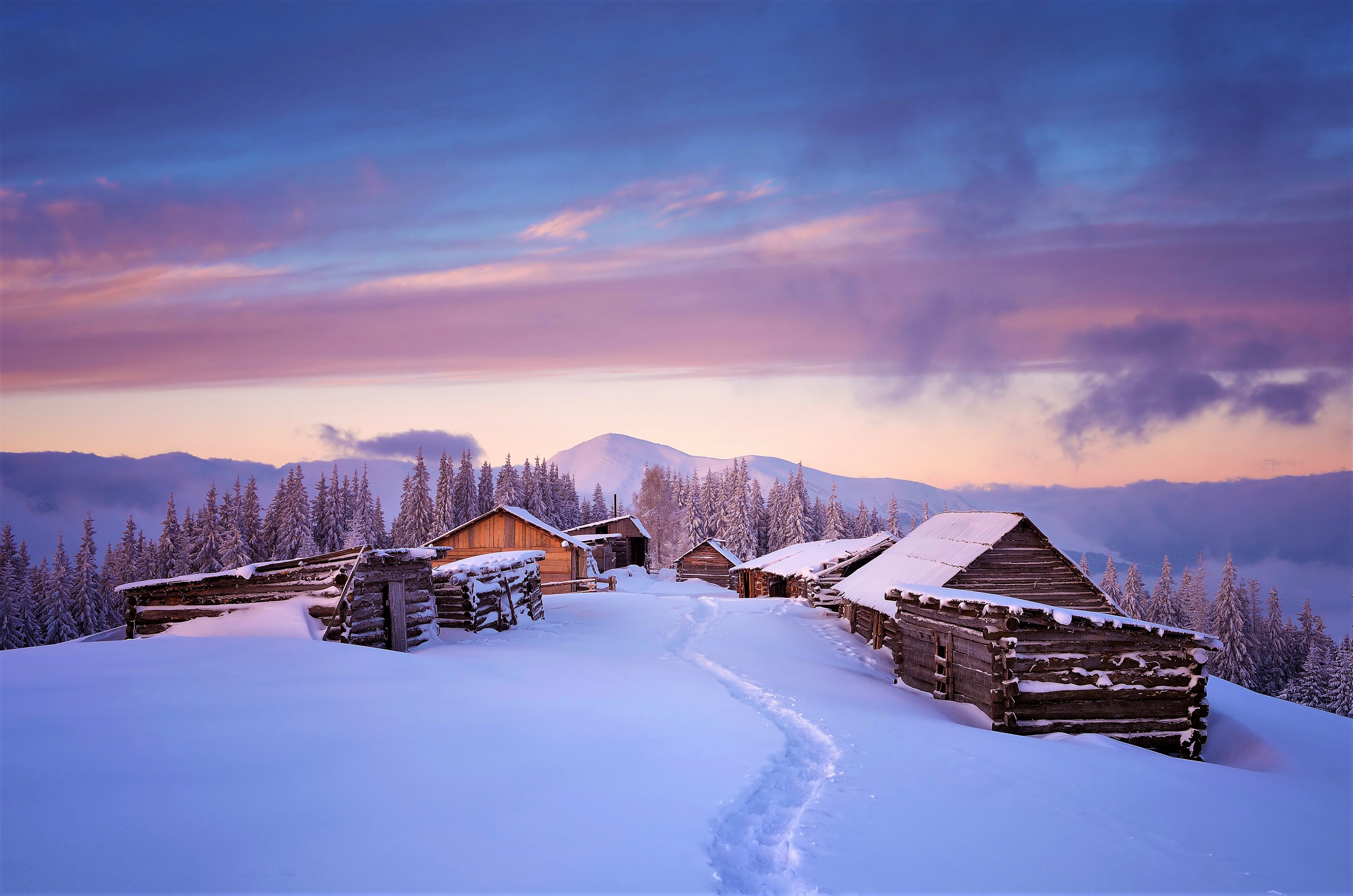 Wallpaper #yJyF4pIBZHQxiYarucCZ115 Winter Mountain Cabin Serenity 4K Ultra HD Wallpaper