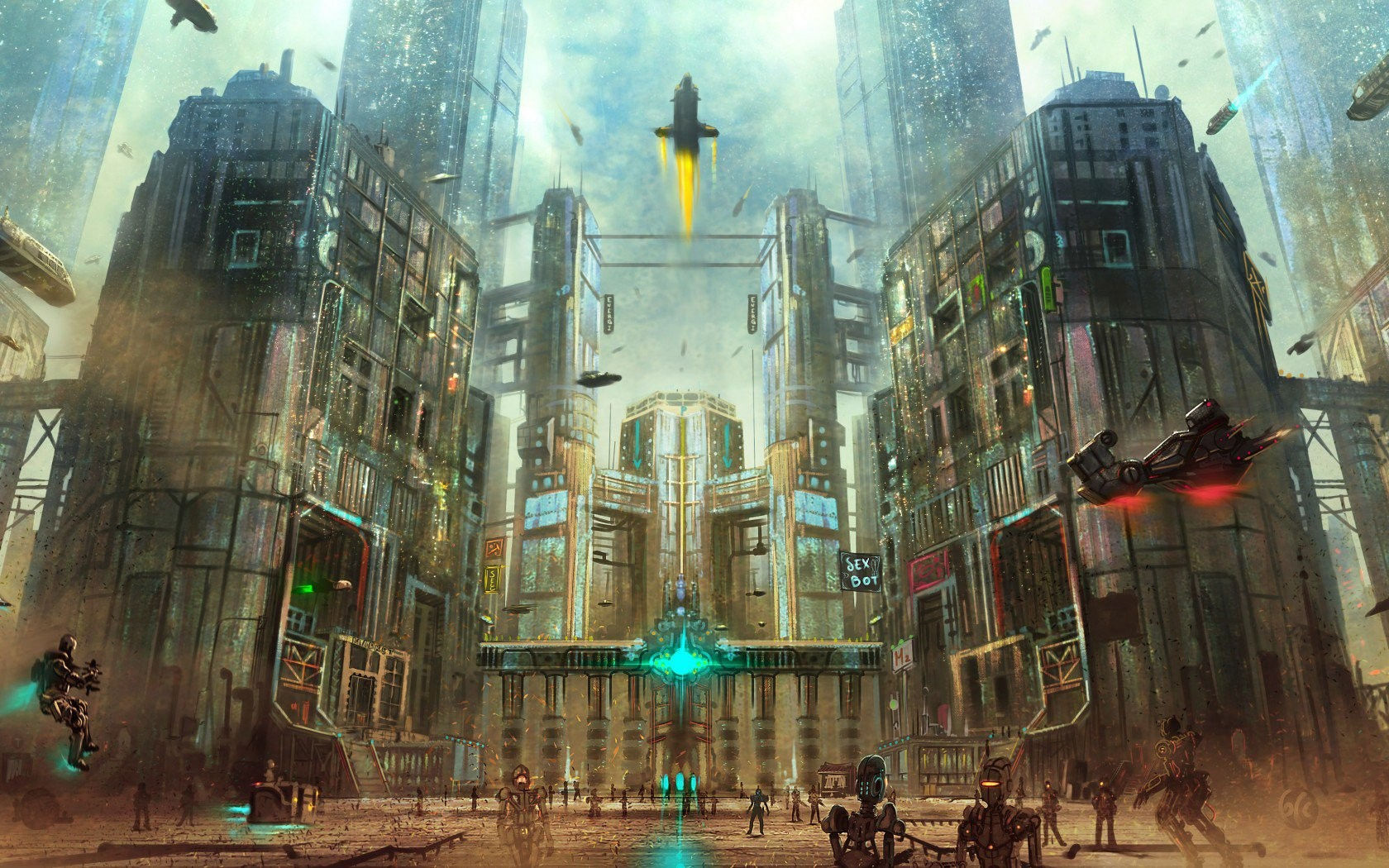 Wallpaper #TxlsAo8BtGB6xQ78AUre12 Fantasy Art Rockets Futuristic Flying Building Cyberpunk