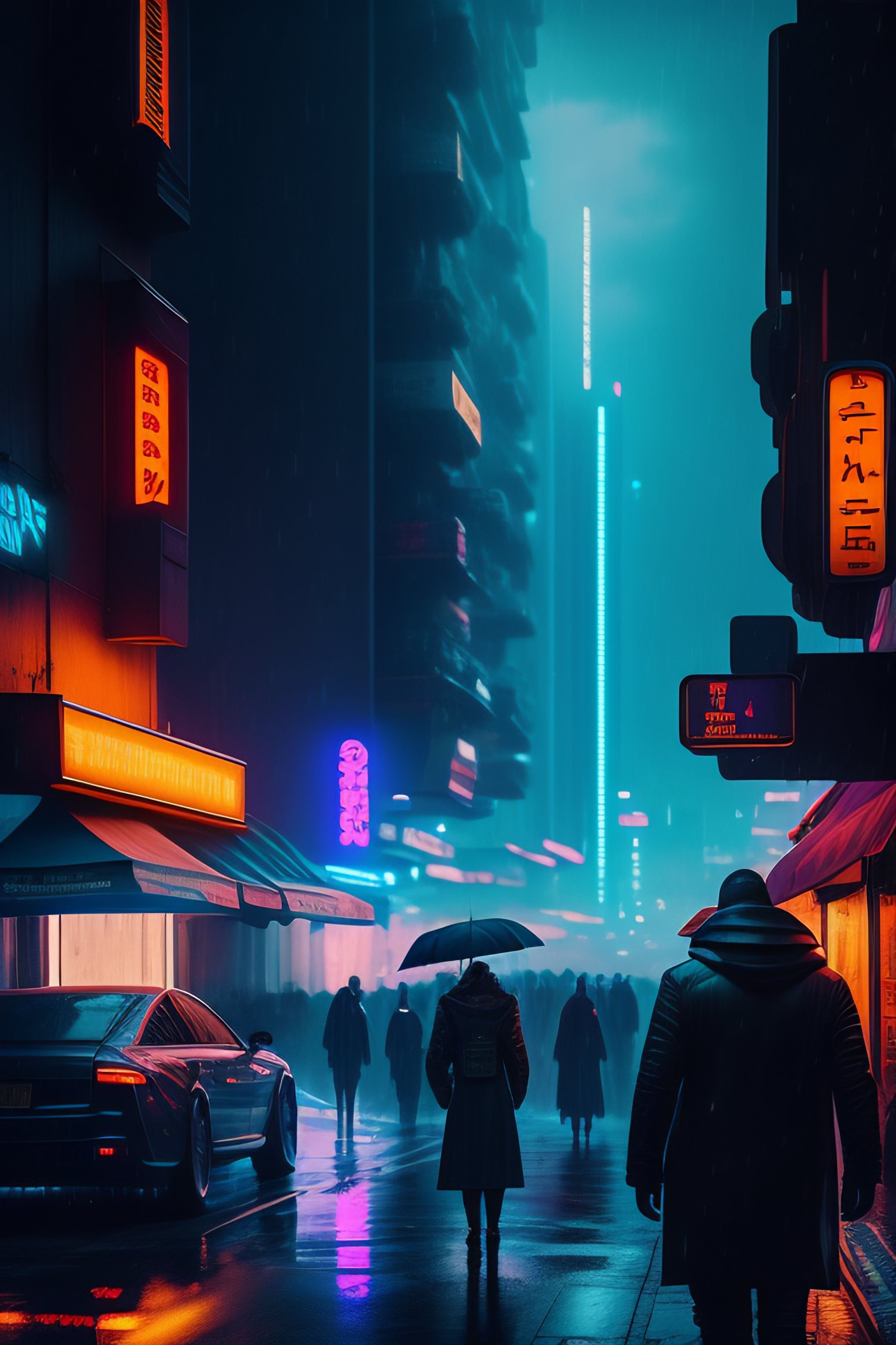 Wallpaper #0GgmGJMBSpphPi3-_xE1219 Lexica Cyberpunk Street Scene Raining Night Time with Neon Signs a