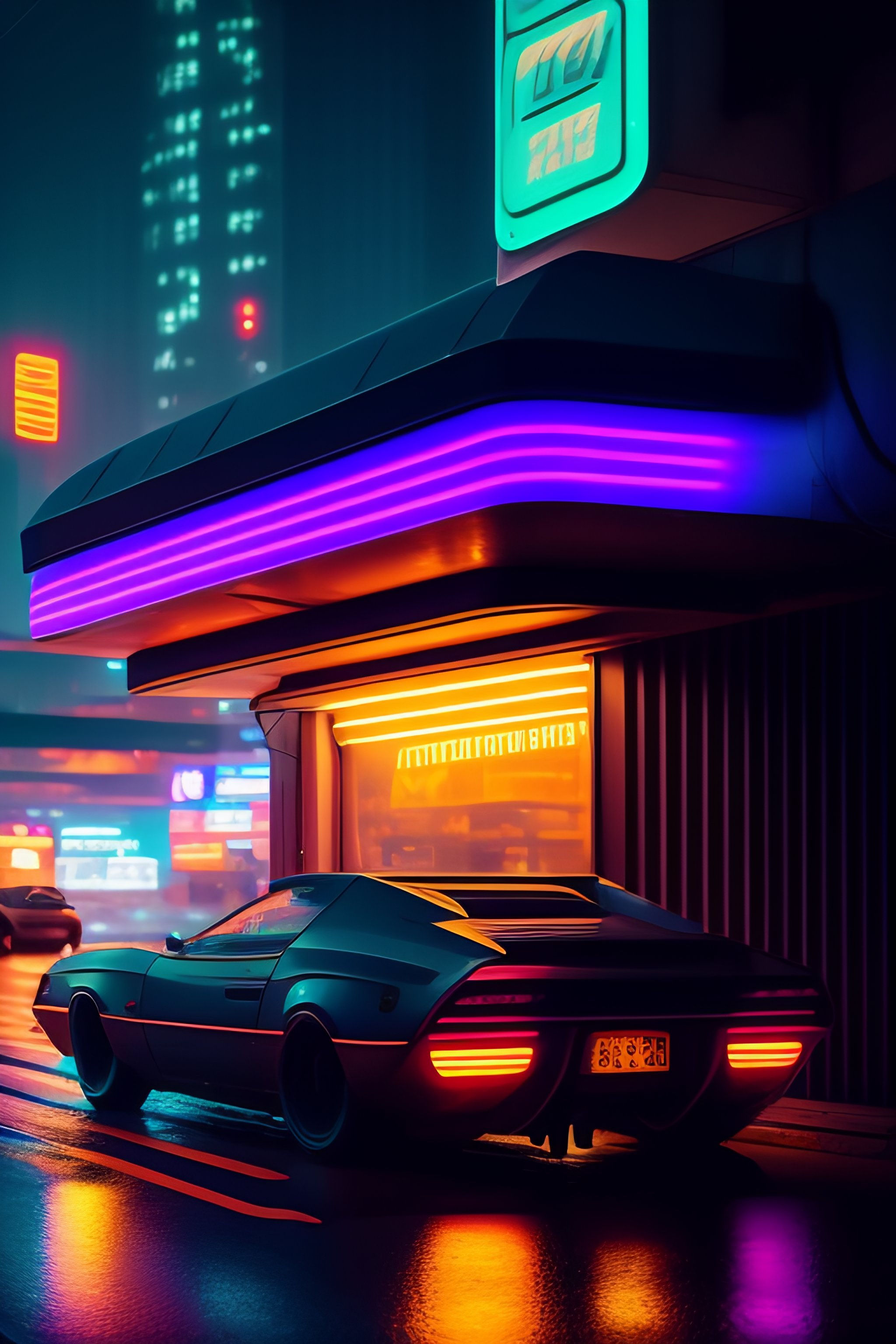 Wallpaper #0GgmGJMBSpphPi3-_xE1155 Lexica Cyberpunk Street Scene Raining Night Time with Neon Signs a