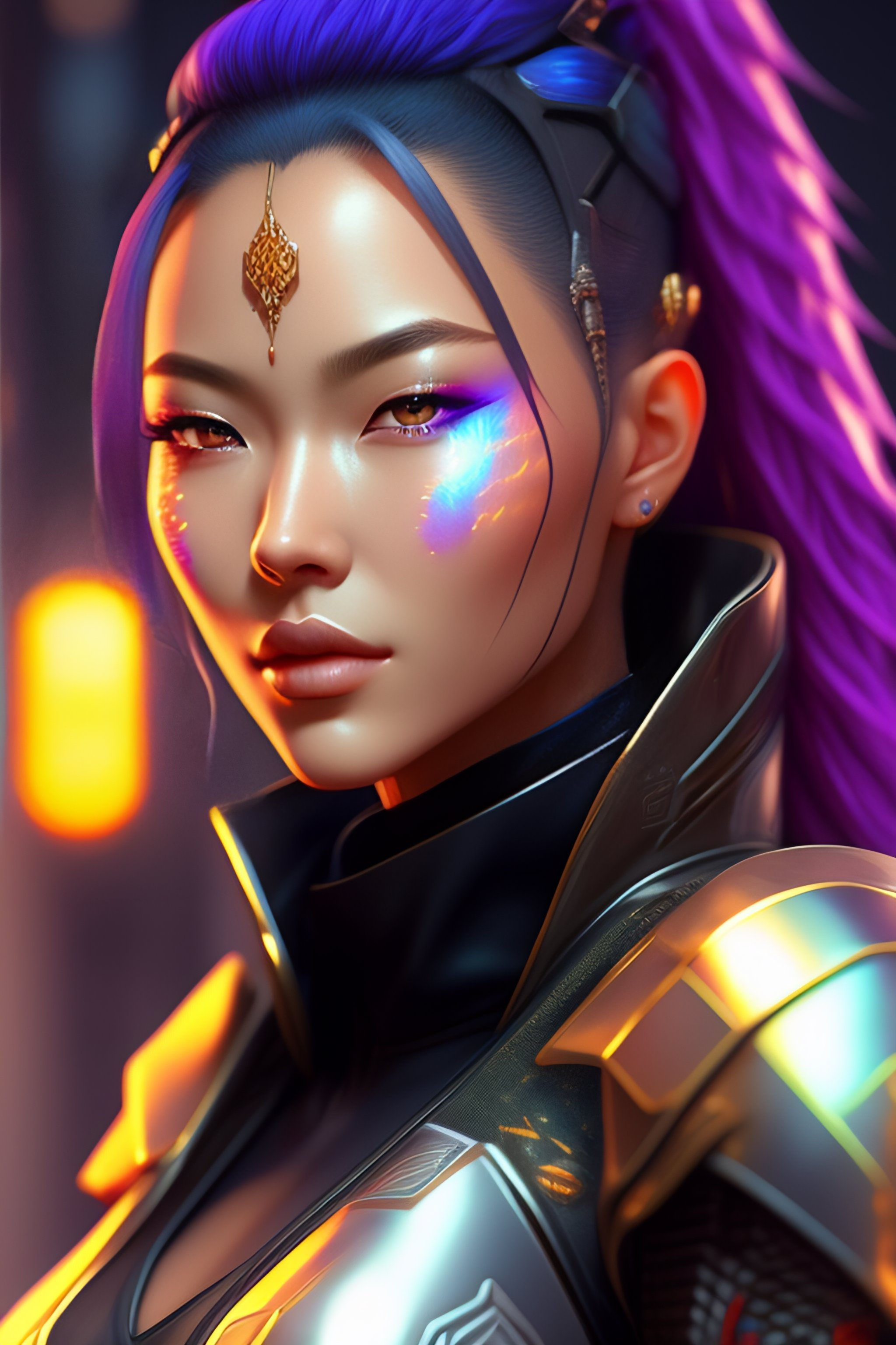 Wallpaper #Fe8FTZMBMN-XEVvVuT-n17 Lexica Right Facing Portrait of a Cyberpunk Neon Cracked Skinned
