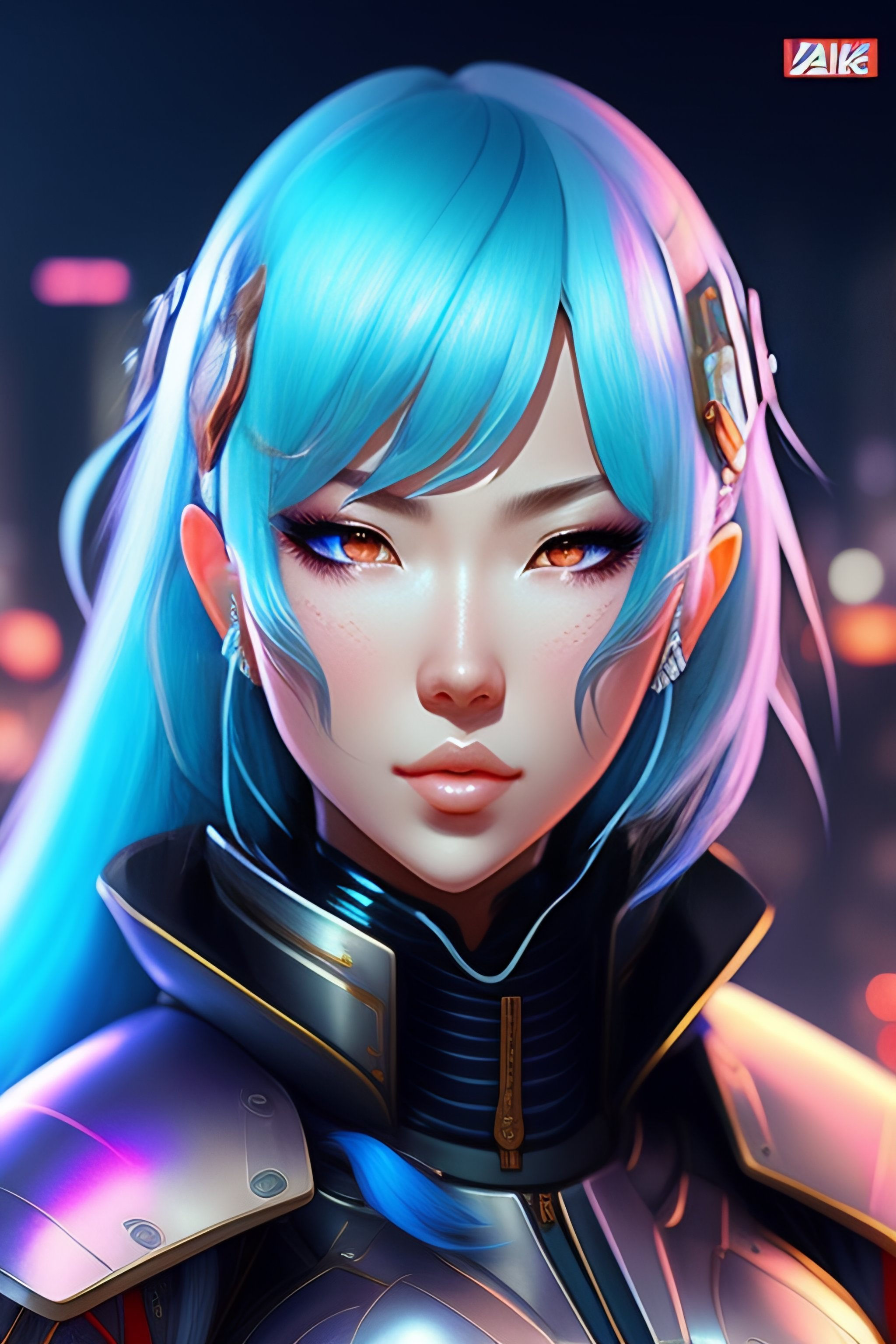 Wallpaper #lGiXF5MBSpphPi3-bA_J15 Lexica Anime Cyberpunk Samurai Girl Portrait with Light Blue Hair