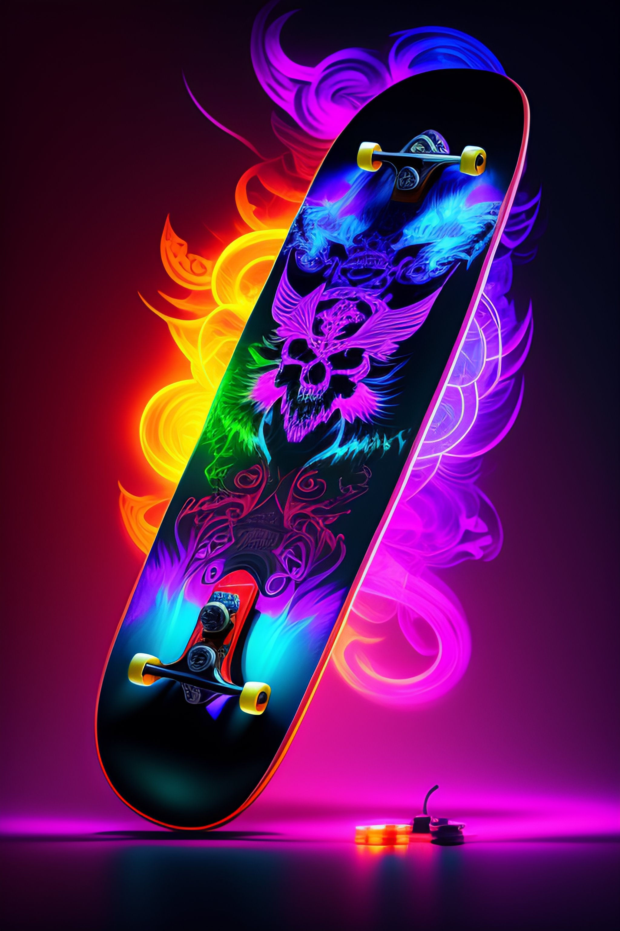 Wallpaper #jGfKAZMBSpphPi3-A6zd47 Lexica a Skateboard Design with a Graffiti of a Demon Neon Colors