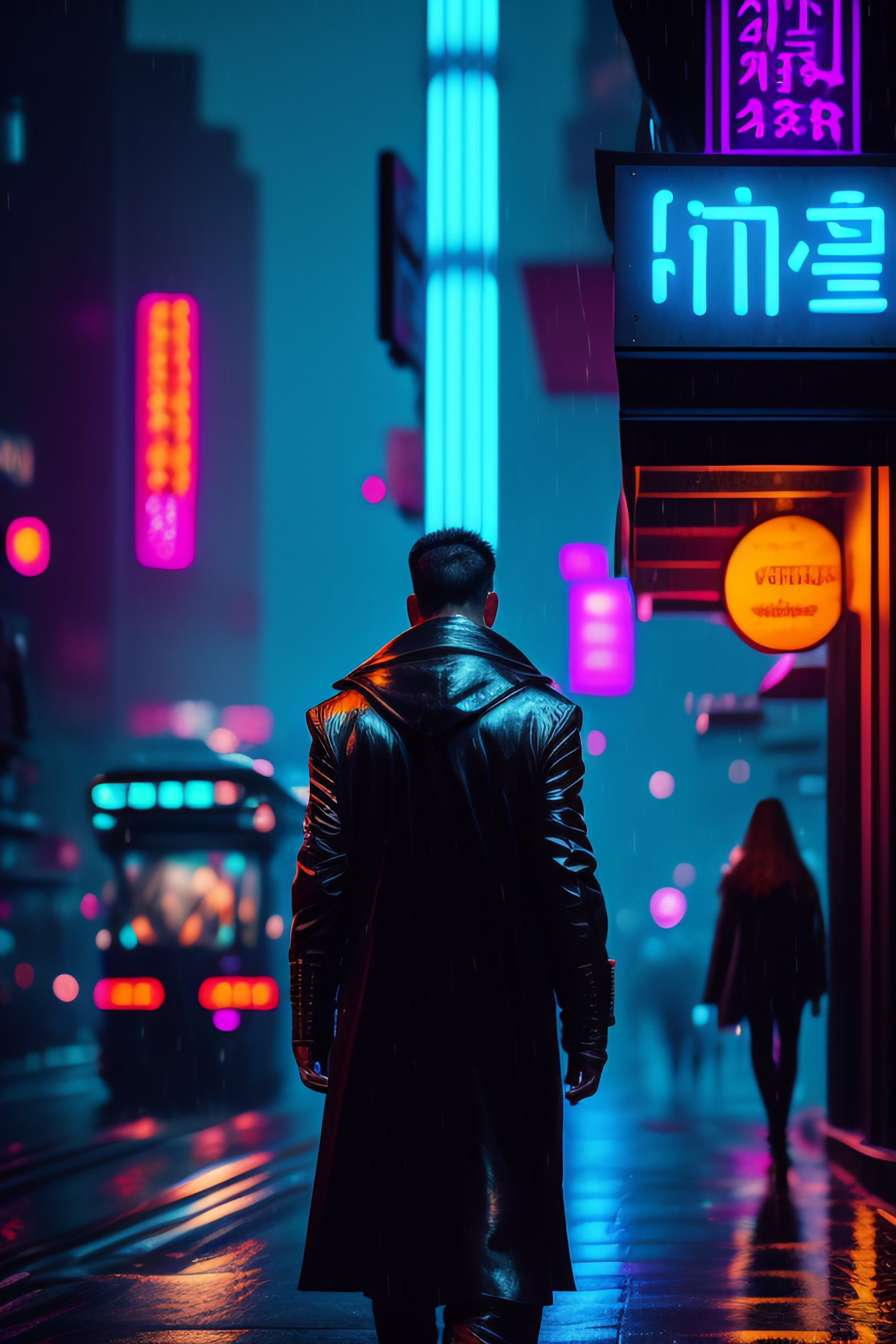 Wallpaper #0GgmGJMBSpphPi3-_xE1141 Lexica Cyberpunk Street Scene Raining Nighttime with Neon Signs