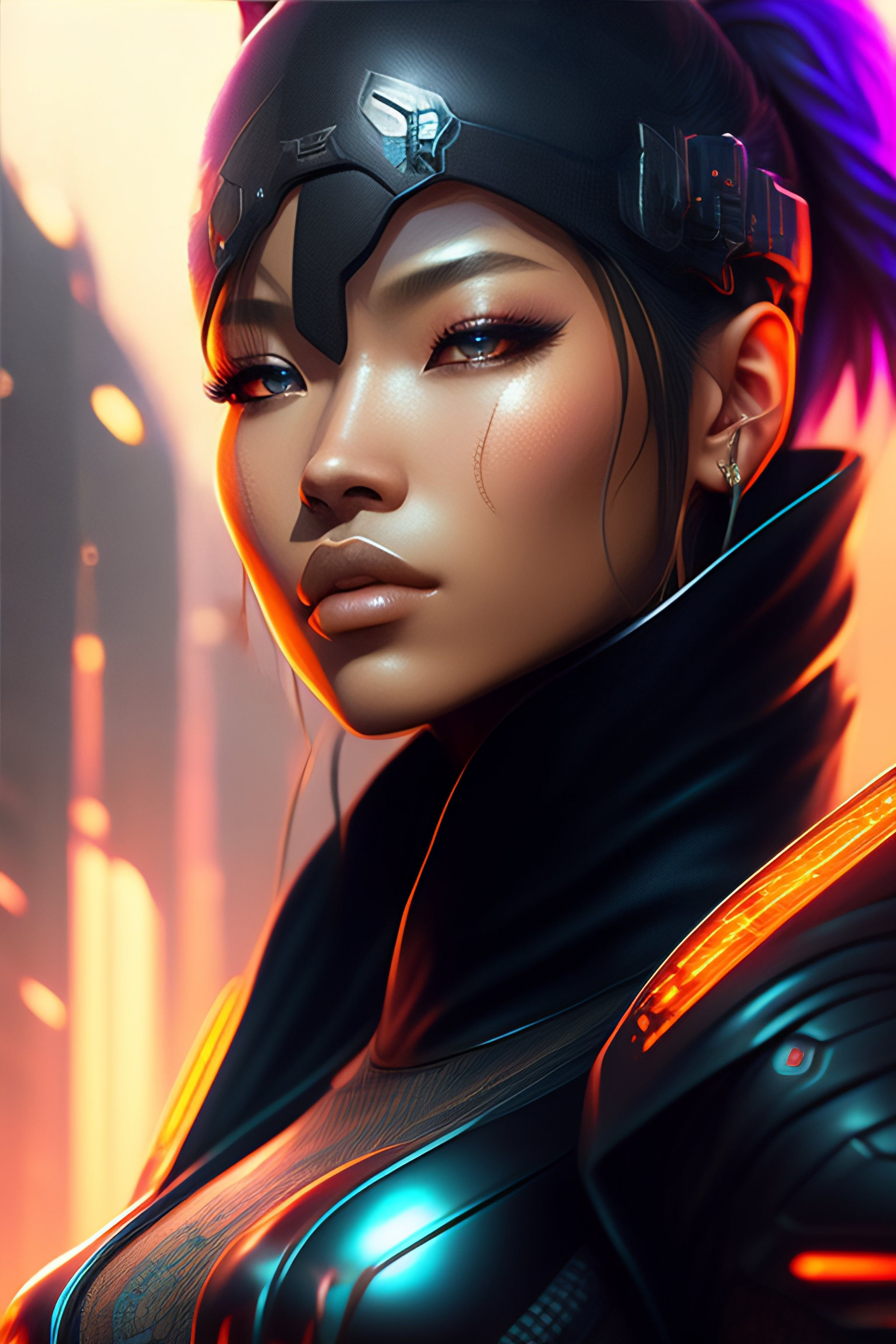 Wallpaper #Lx1VLZMBlOZrFDOk_dAO90 Lexica Left Facingportrait Cyberpunk Black Cyborg Ninja Third