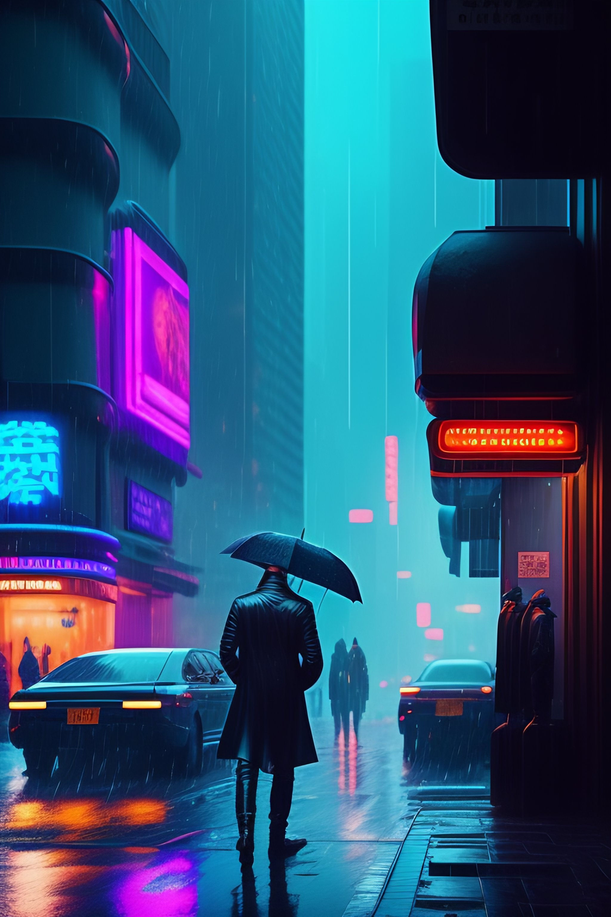 Wallpaper #0GgmGJMBSpphPi3-_xE1251 Lexica Cyberpunk Street Scene Raining Night Time with Neon Signs a