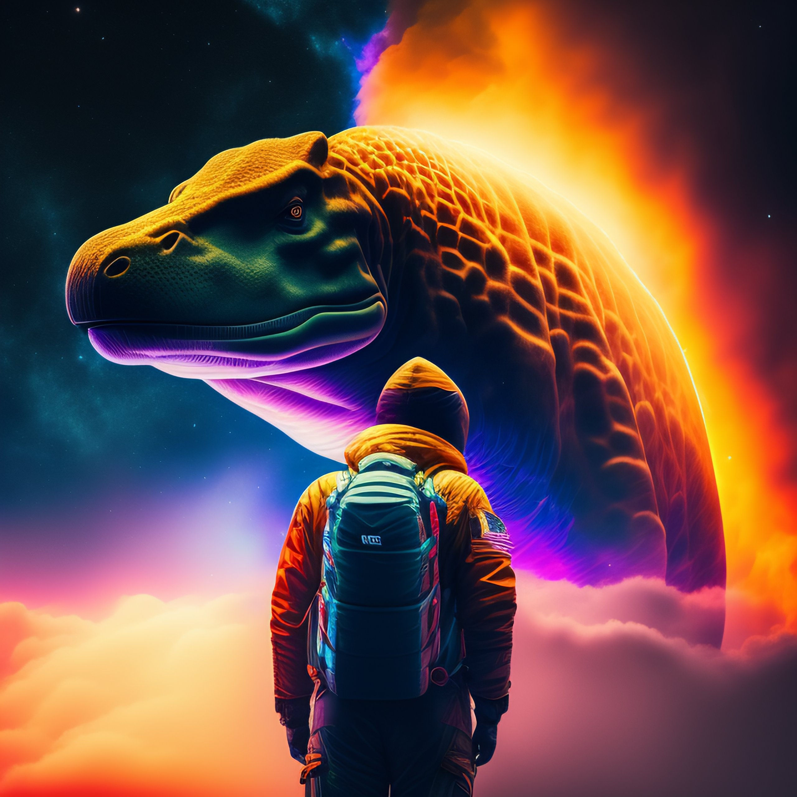 Wallpaper #YjGbNZMB5zzyi_yY1Fda365 Lexica Astronaut vs Dinosaur 4K Walppaper Sof Light Nostalgia