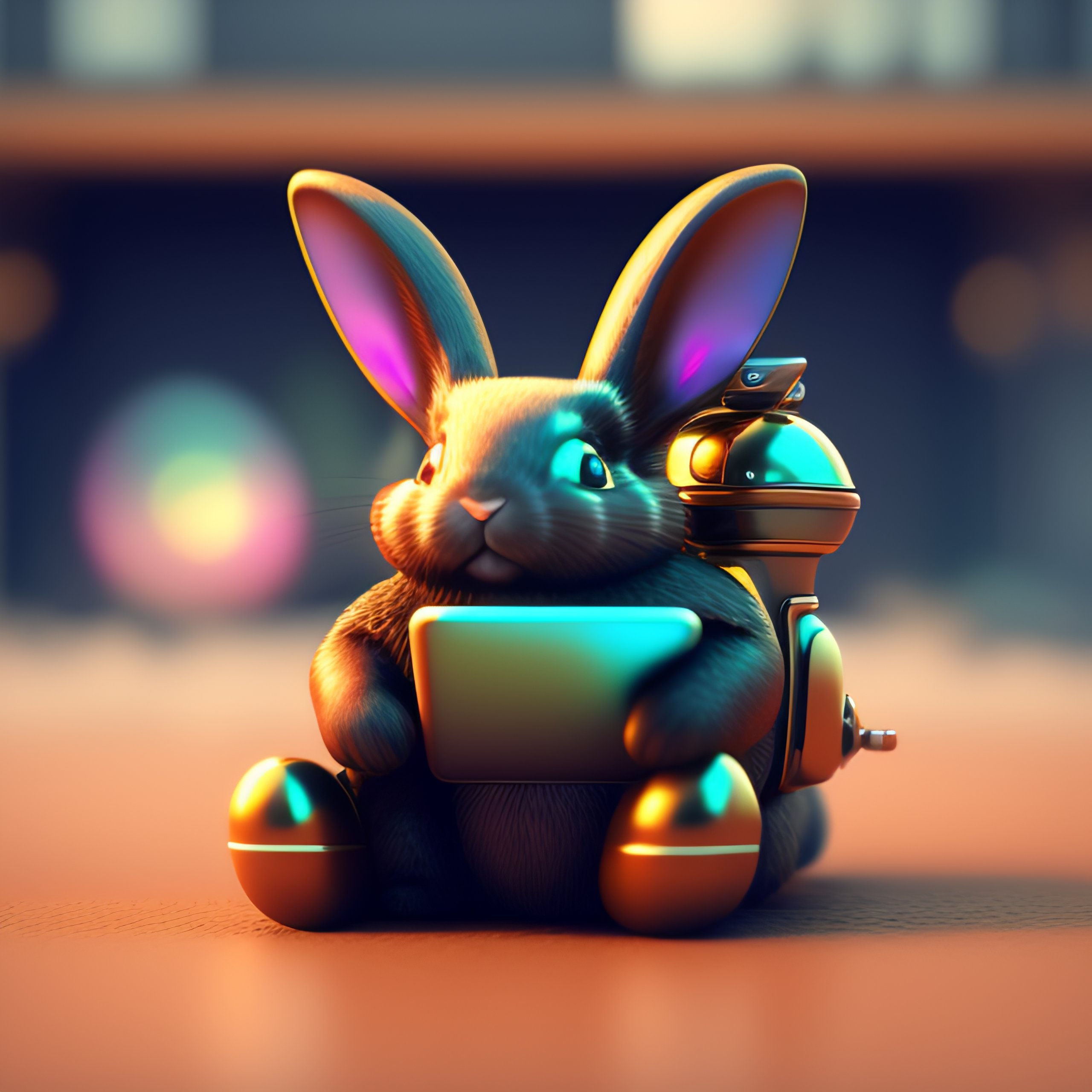 Wallpaper #qa3MMZMBKf019FdaUxGB168 Lexica 3D Rendered Jetpack Cyberpunk Bunny Working on a Tablet and