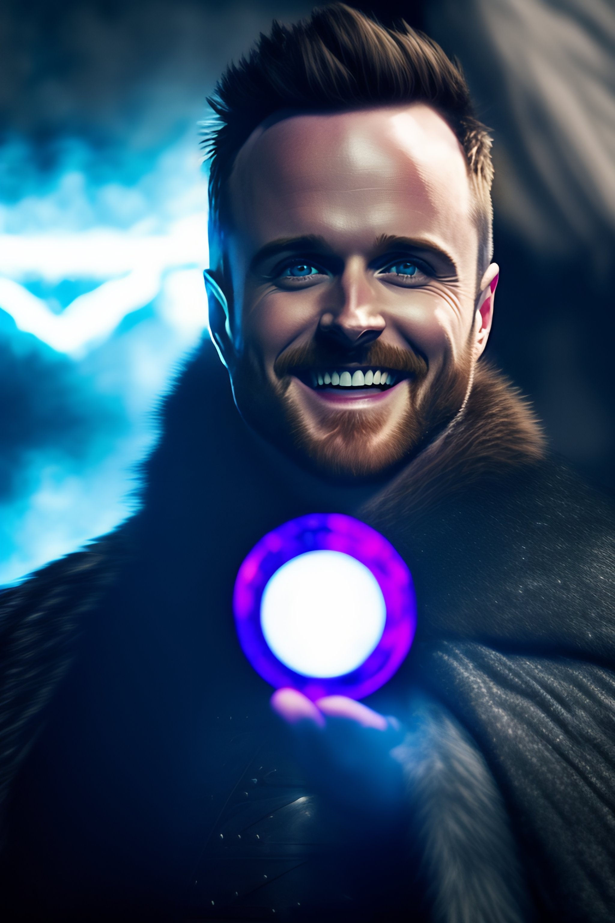 Wallpaper #TmchBJMBSpphPi3-e7at249 Lexica Aaron Paul with Magical Powers and Glowing Eyes Laughing with