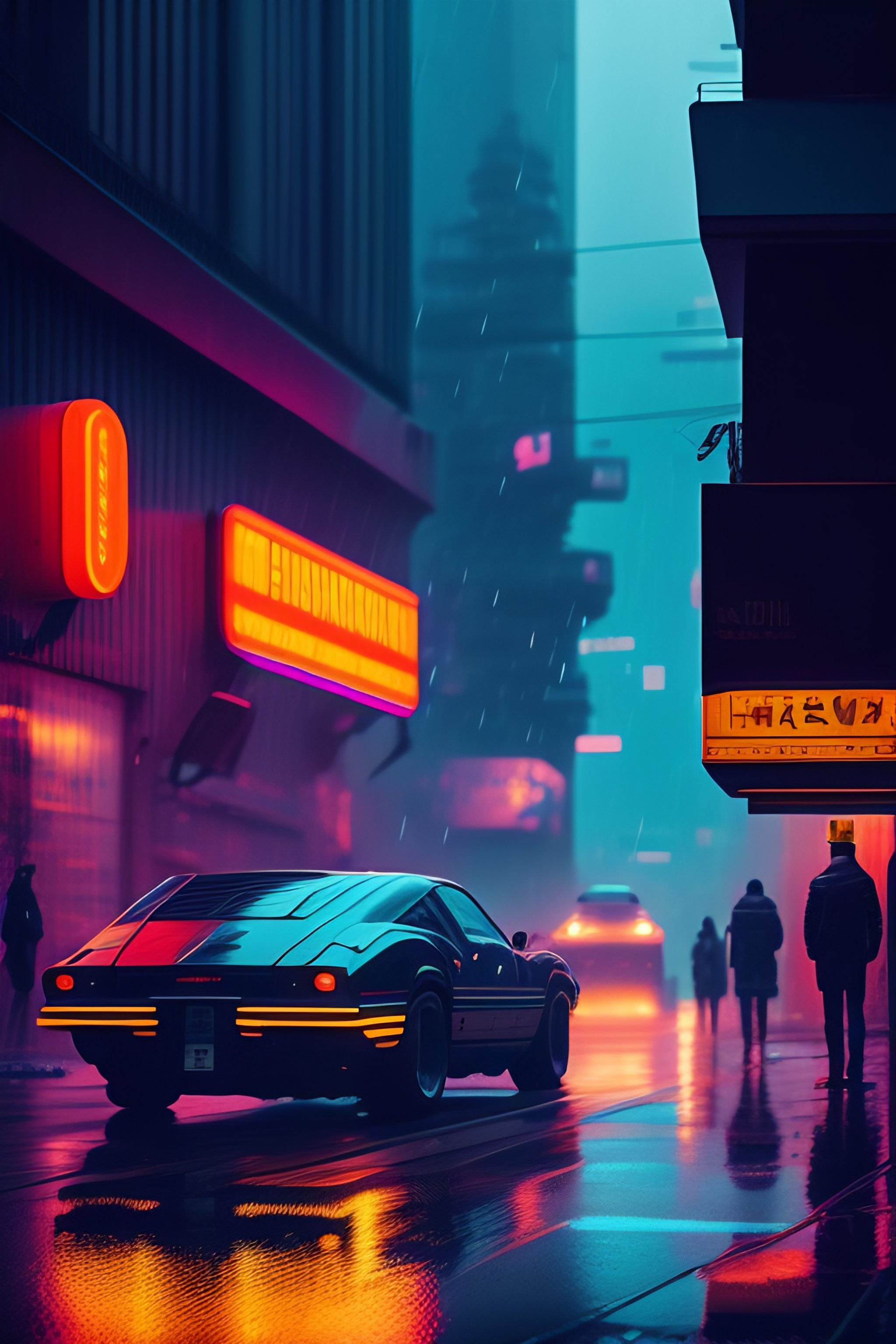 Wallpaper #0GgmGJMBSpphPi3-_xE1140 Lexica Cyberpunk Street Scene Raining Night Time with Neon Signs a