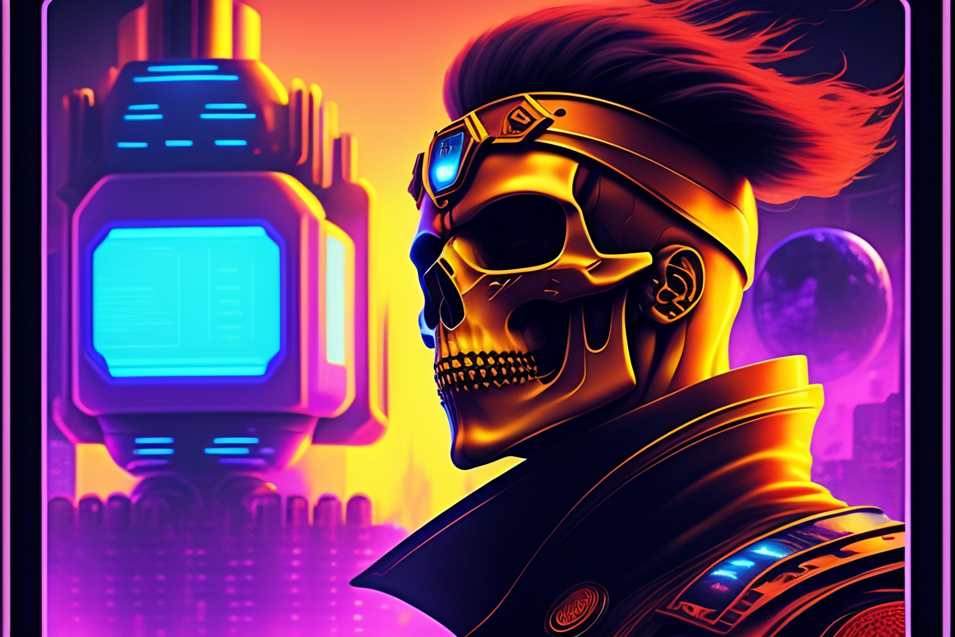 Wallpaper #Ind-JpMB-pgBXx60eKKf16 Lexica 80s Cyberpunk Propaganda Poster Robot Male Skull Aurabesh
