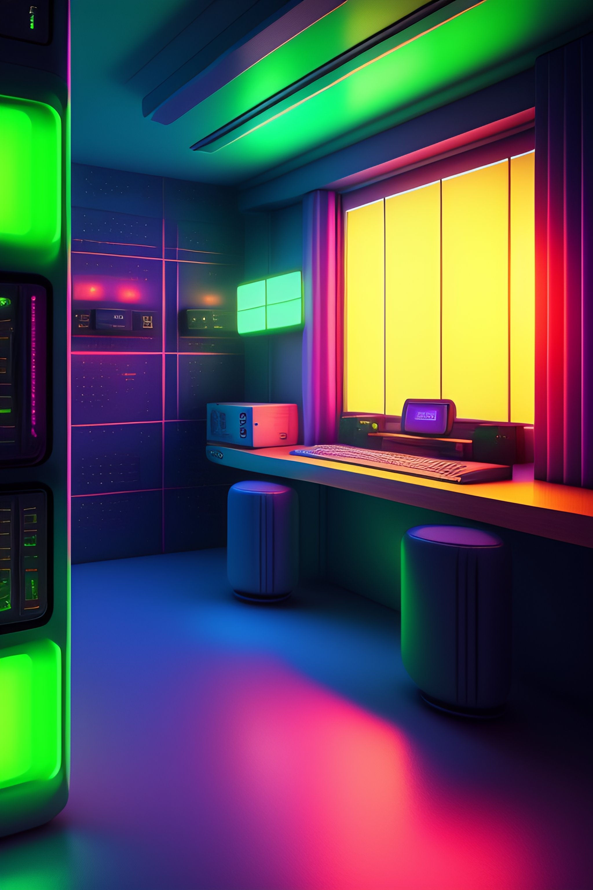 Wallpaper #AGc_7JIBSpphPi3-ClL614 Lexica a Cyberpunk Styled Hacker Room with 80s Technologies Lighted