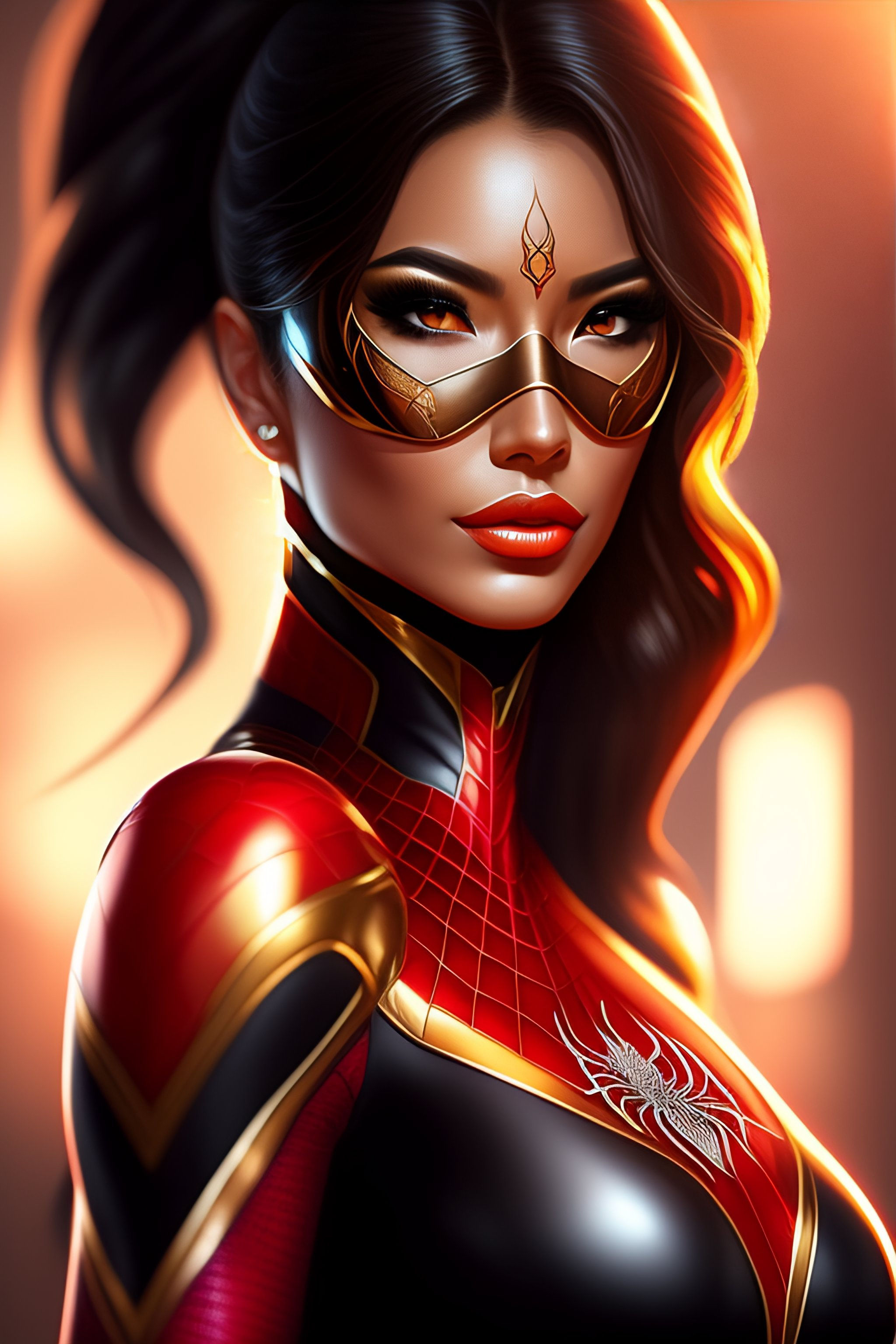 Wallpaper #g_RLOZMBKFX8bn3rLHYG230 Lexica a Beautiful Spiderwoman Super Detailed and Realistic Mask