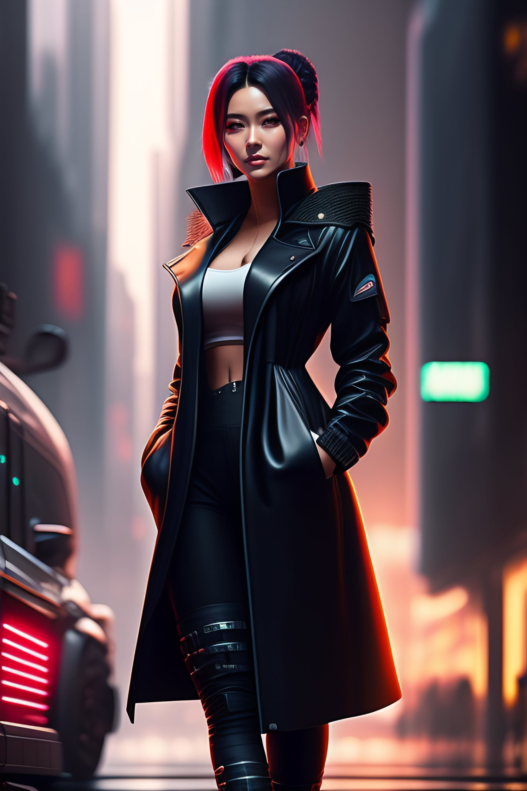 Wallpaper #PUXNk44B7YBJg1BVdZ8J43 A Woman in a Black Leather Trench Coat Standing in a Dark Alleyway