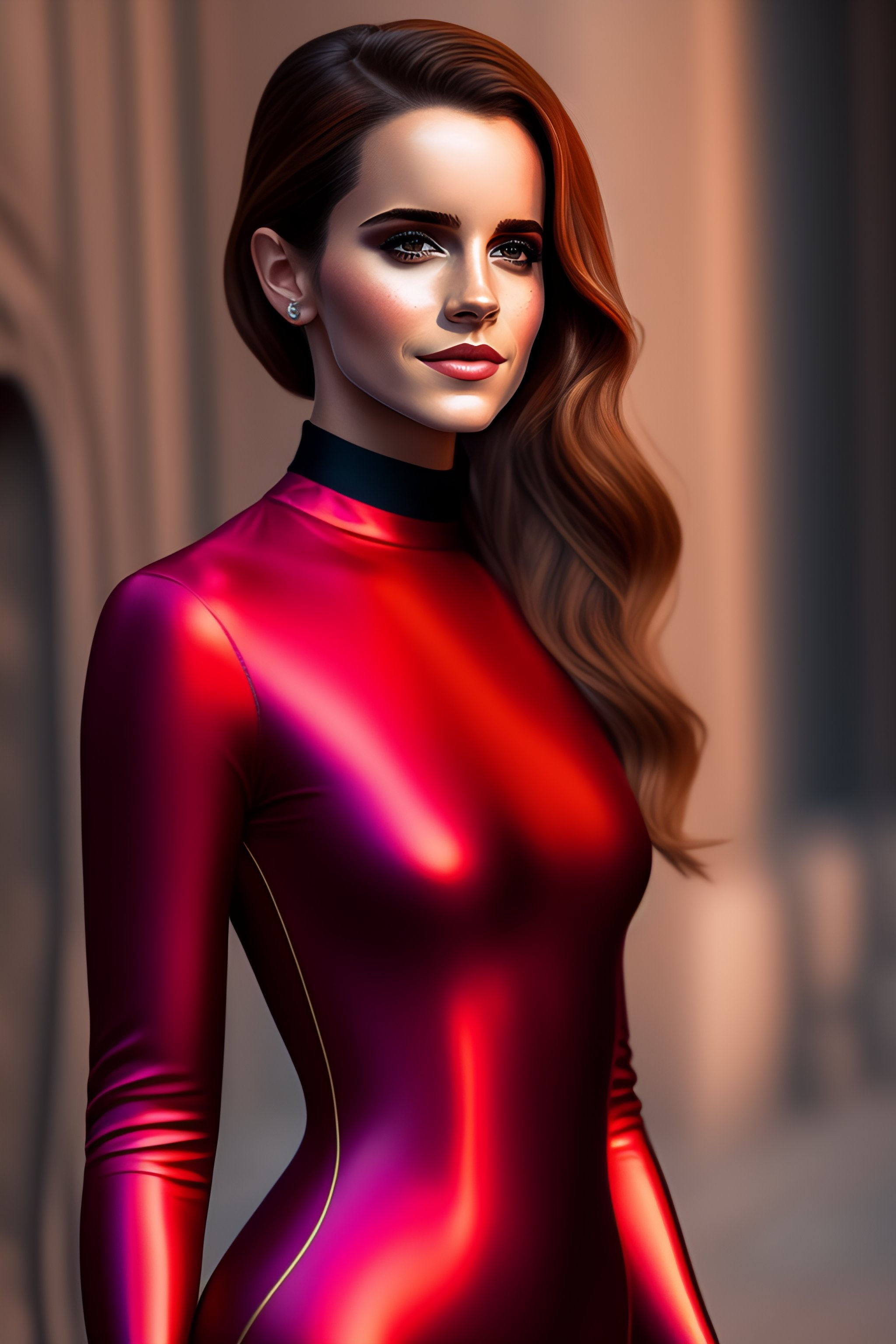 Wallpaper #12i5IpMBSpphPi3-TzO6343 Lexica Attractive Emma Watson Zentai Suit Classic Red and Black