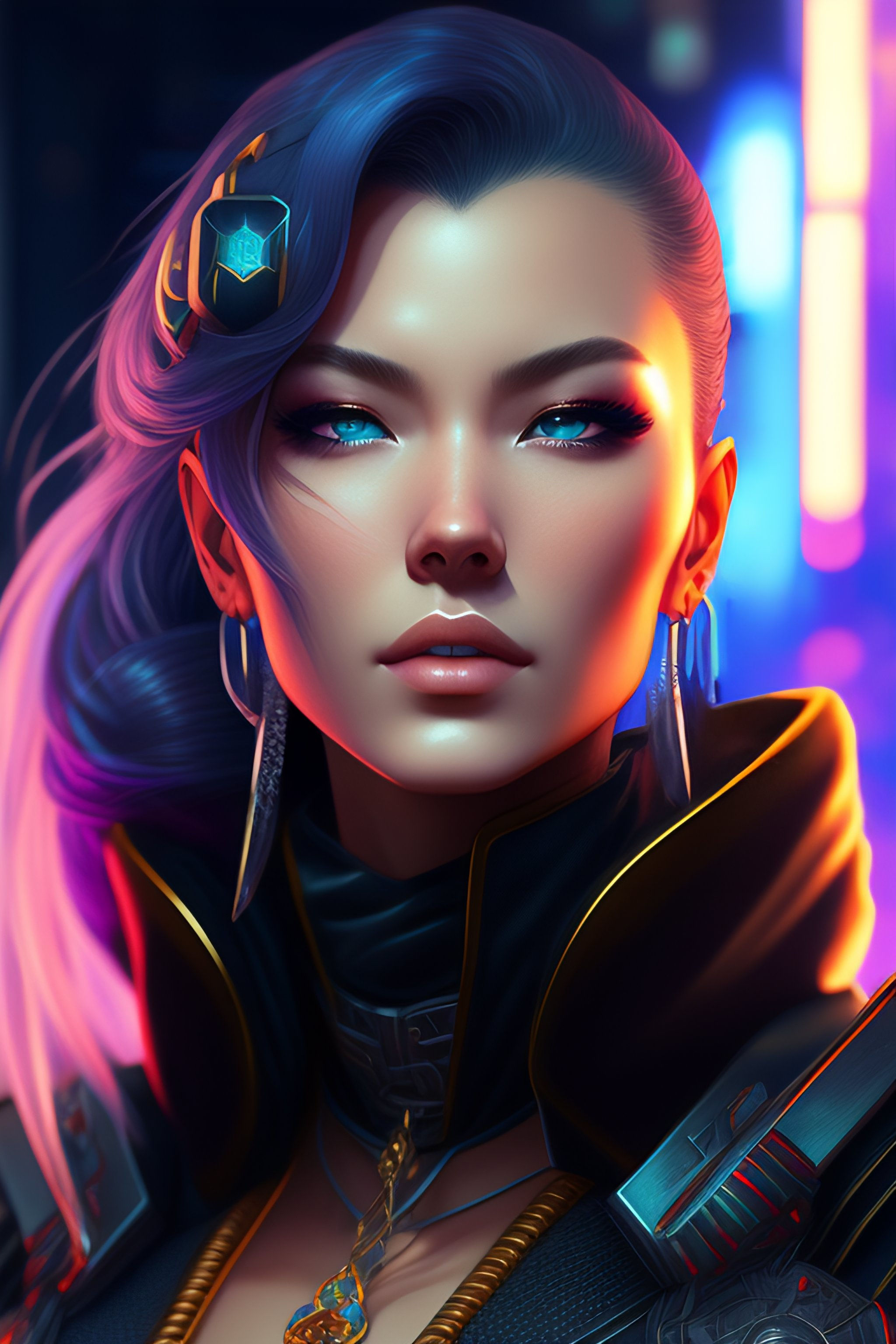 Wallpaper #4xW6u44BmMigT4UnElaI46 Lexica Right Facing Portrait of a Cyberpunk Russian Cyborg Ninja