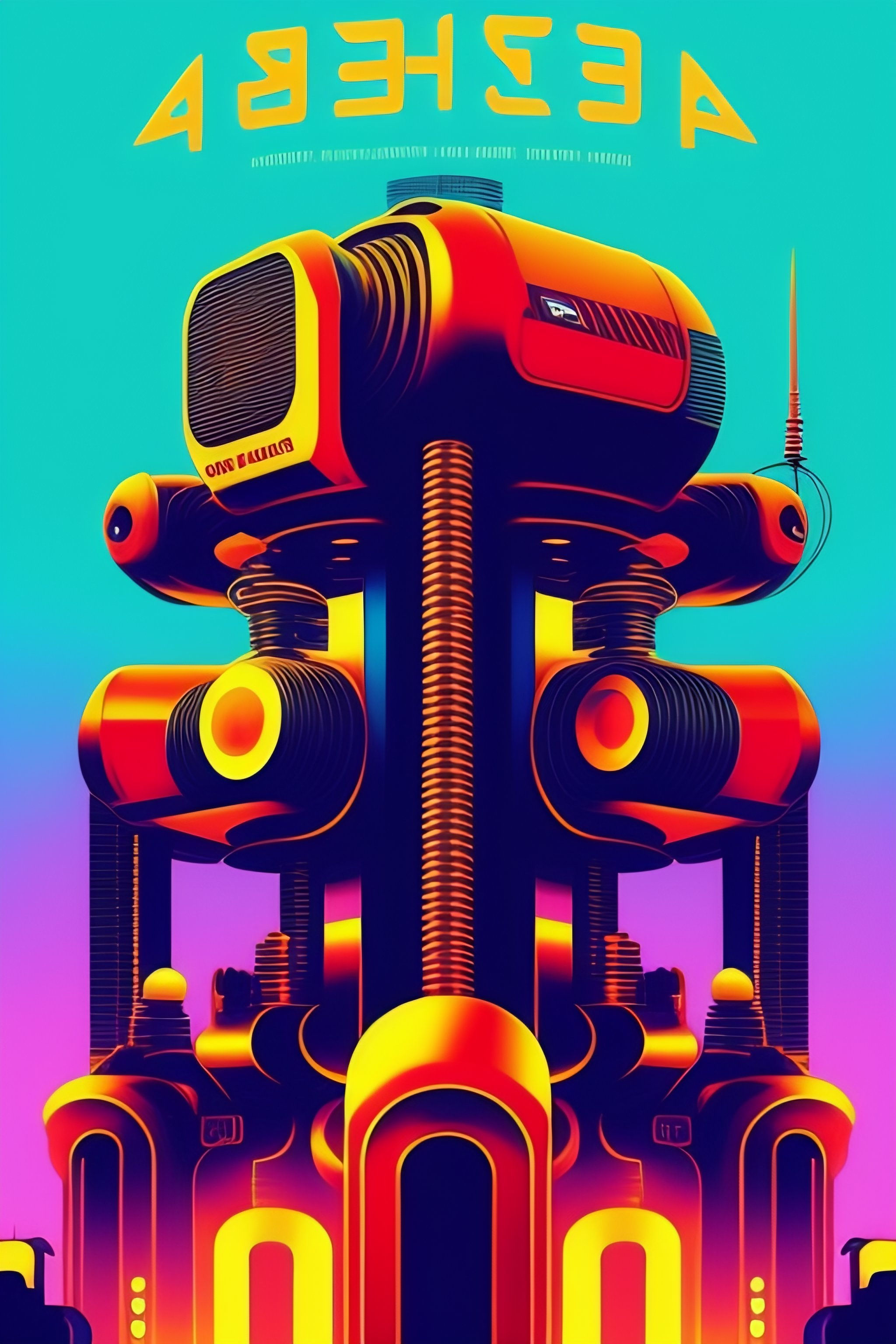 Wallpaper #Ind-JpMB-pgBXx60eKKf10 Lexica 80s Cyberpunk Propaganda Poster Robot Octopus Aurabesh