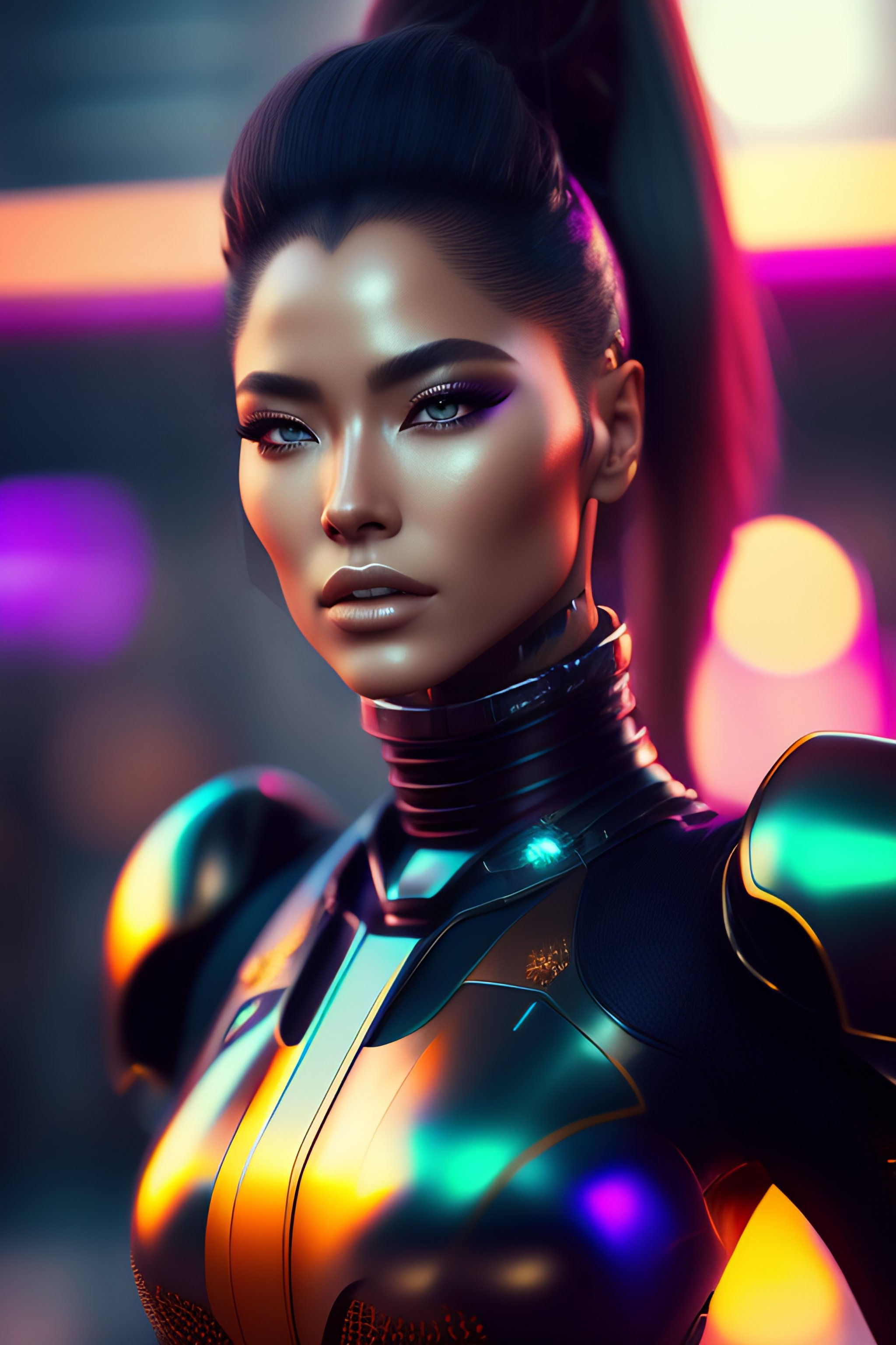 Wallpaper #kupIU5MBlwTYPL18XQoi56 Lexica Beautiful Female Cyborg Wearing Futuristic Cyberpunk Fashion