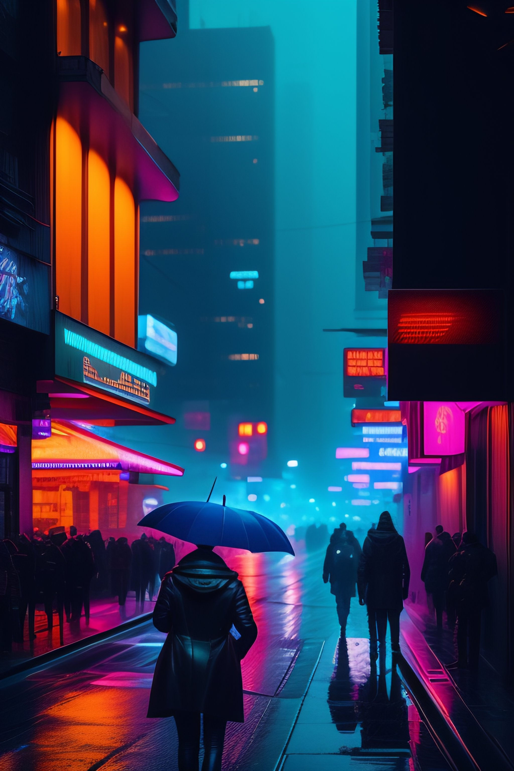 Wallpaper #0GgmGJMBSpphPi3-_xE119 Lexica Cyberpunk Street Scene Raining Night Time with Neon Signs a