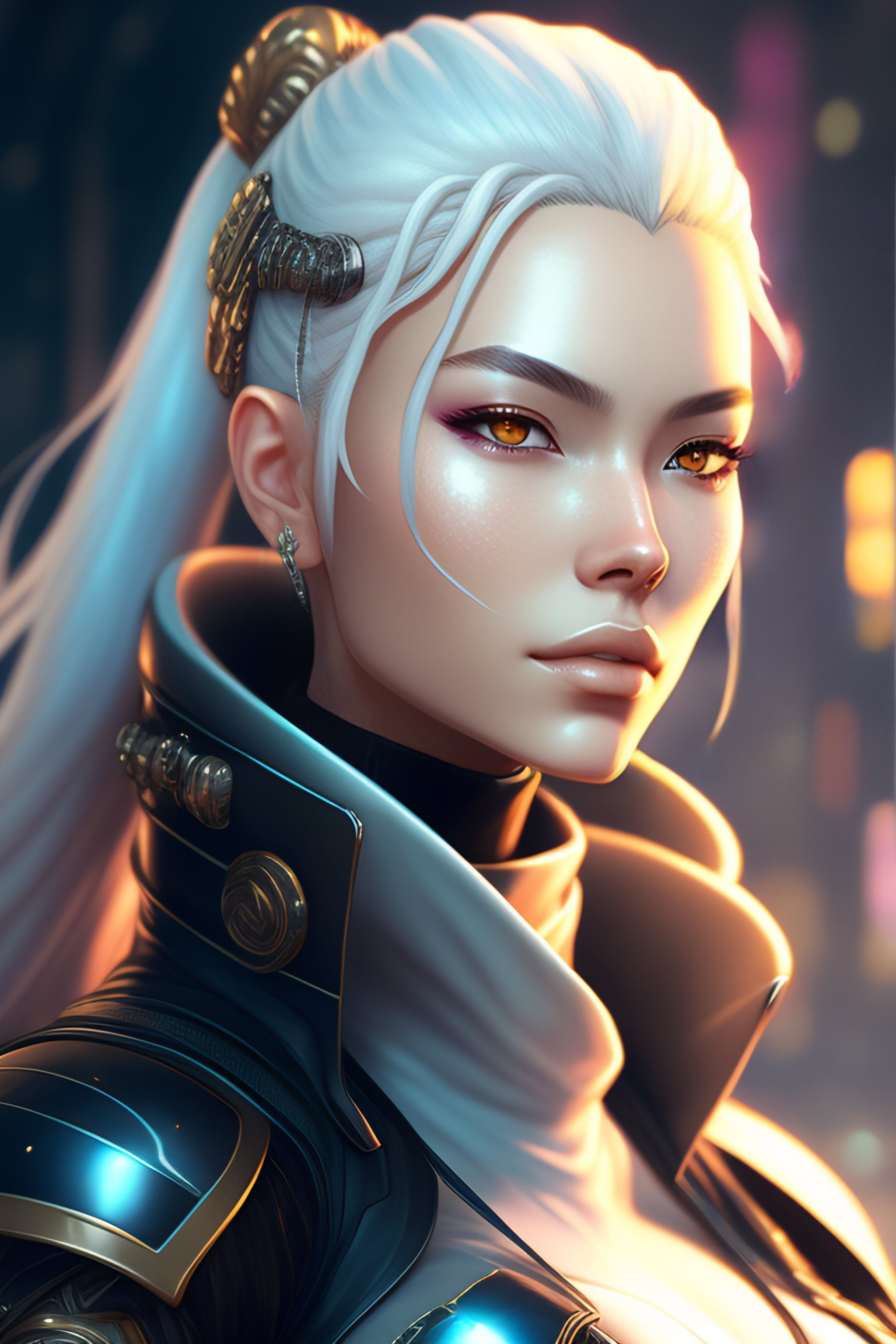 Wallpaper #Lx1VLZMBlOZrFDOk_dAO144 Lexica Right Facing Portrait of a Cyberpunk White Cyborg Ninja