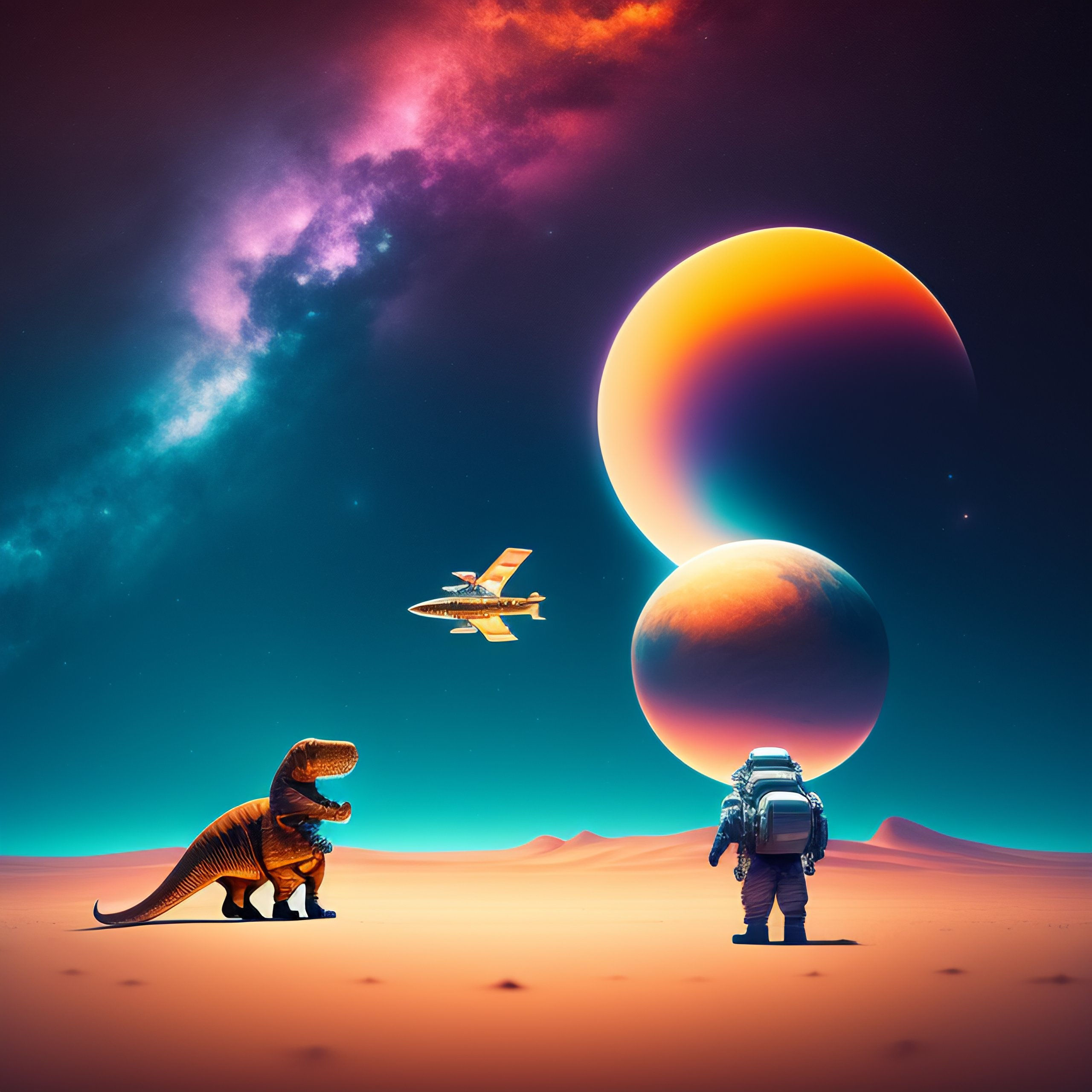 Wallpaper #YjGbNZMB5zzyi_yY1Fda184 Lexica Astronaut vs Dinosaur 4K Walppaper Sof Light Nostalgia
