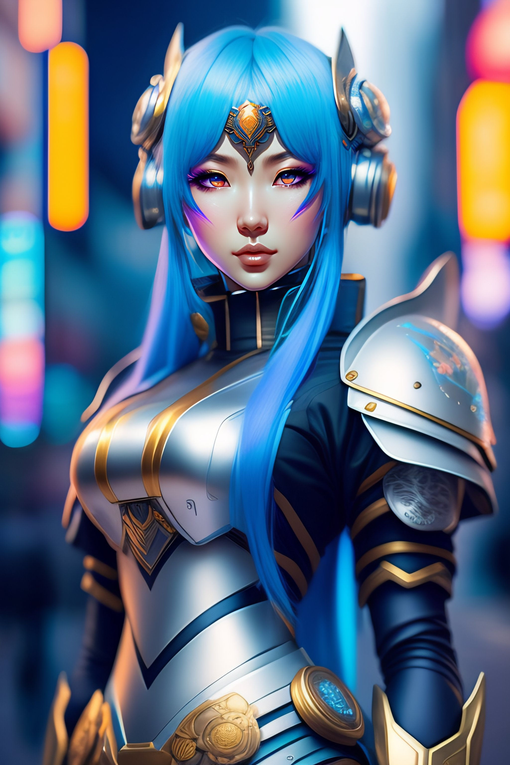 Wallpaper #lGiXF5MBSpphPi3-bA_J14 Lexica Anime Cyberpunk Samurai Girl Portrait with Light Blue Hair