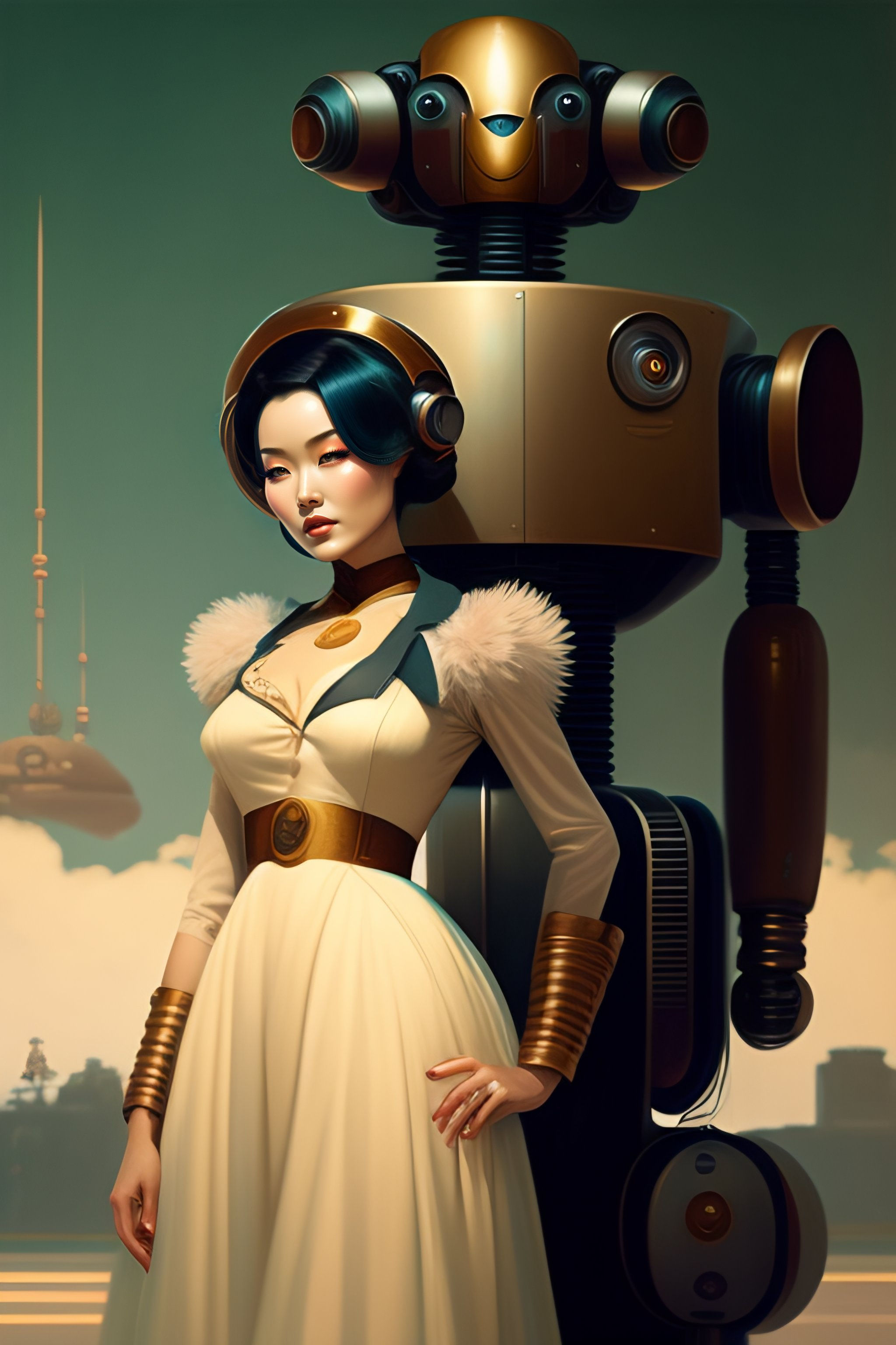 Wallpaper #OW0dapcBycdYOYFTOnEz54 Lexica a Full Body Pin Up Girl Near a Robot There is Ugliness in