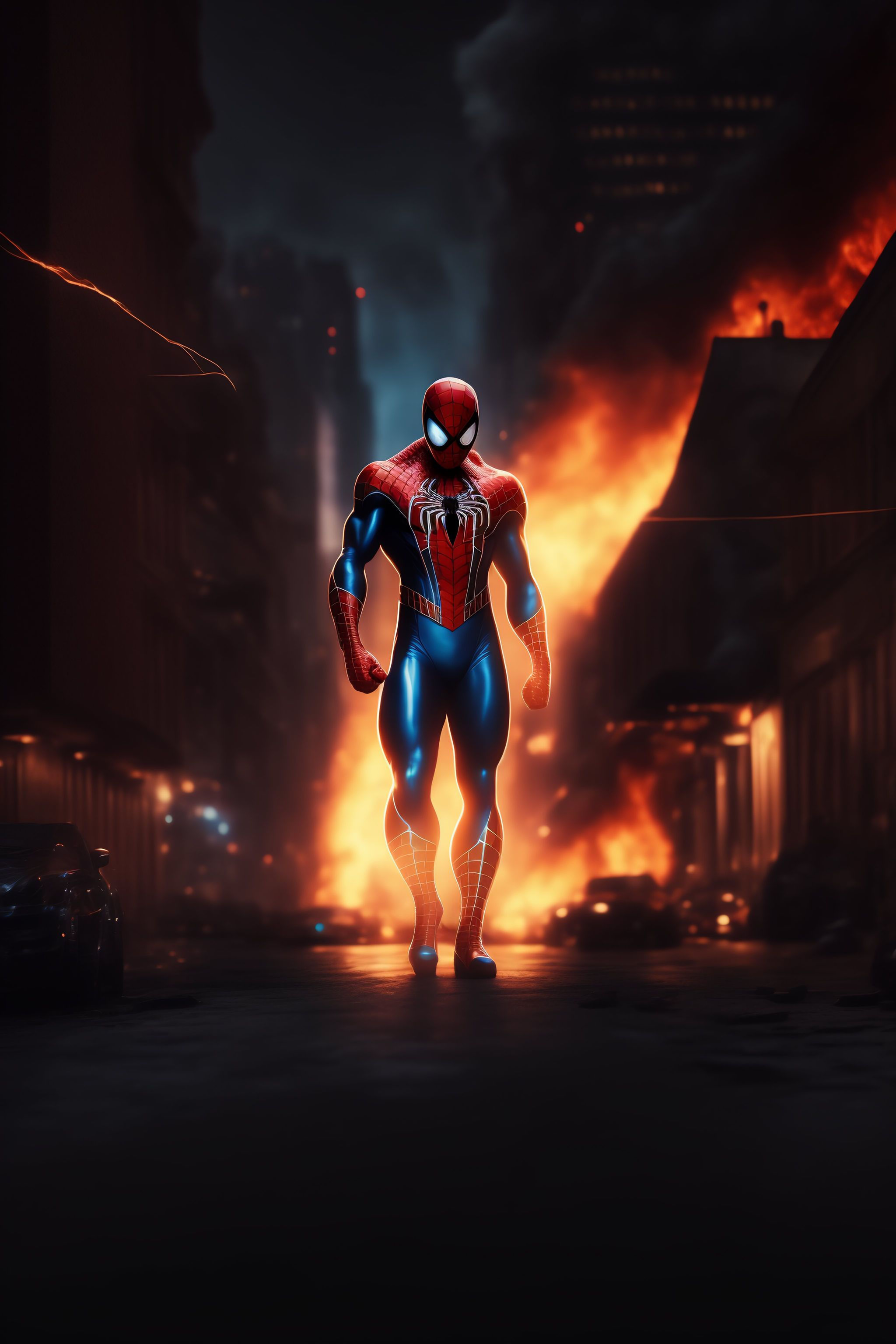 Wallpaper #zWeuD5MBSpphPi3-xu9U88 Lexica Mutant Spider Man Full Body Background with Buildings