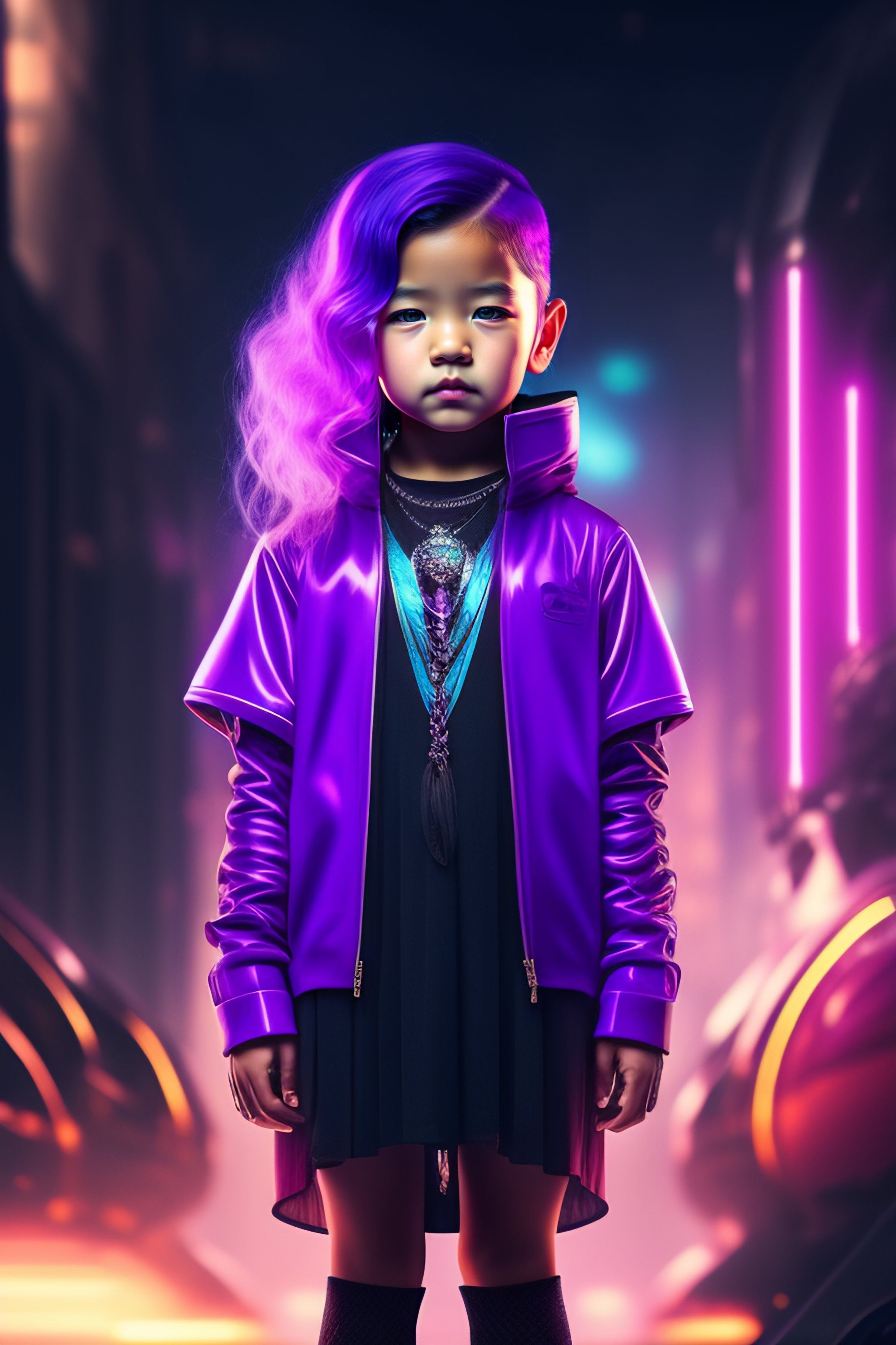 Wallpaper #fUV8jY4B7YBJg1BV7pxF1 Lexica Child Cyberpunk Futuristic Clothes Witch Magic Shiny