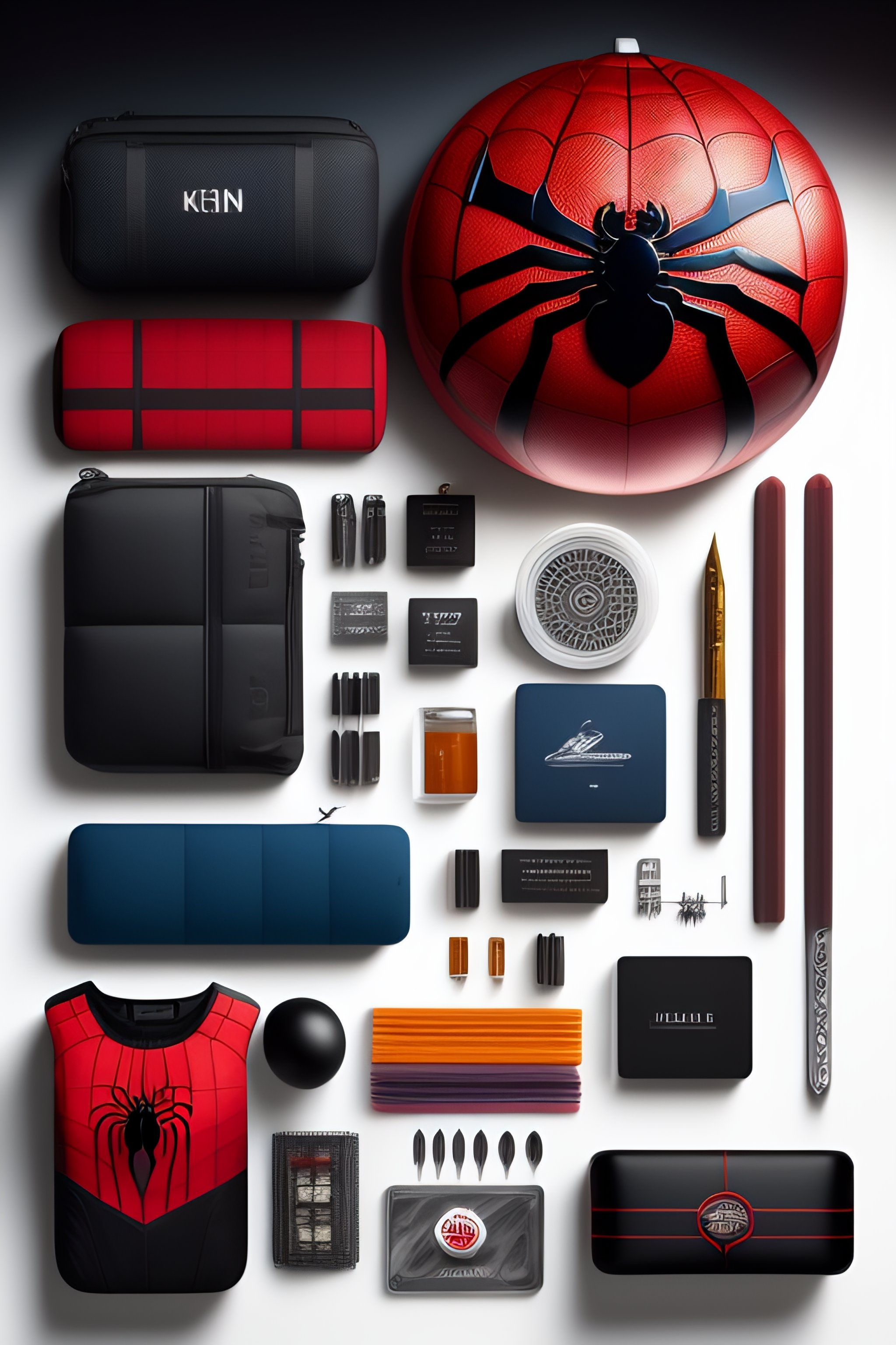 Wallpaper #12heGpMBSpphPi3-rRty305 Lexica Spider Man Costumes and Props Knolling Knolling Layout