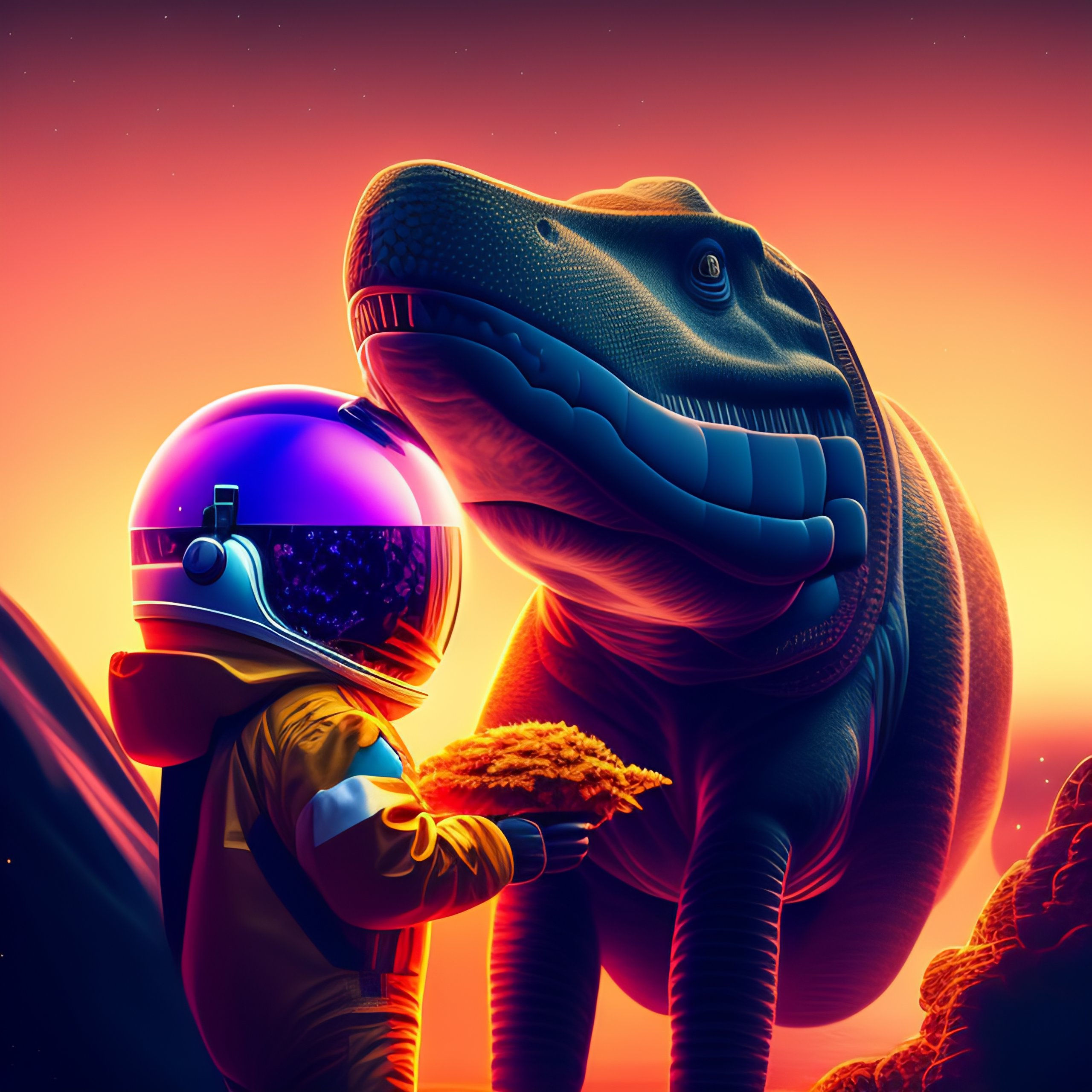 Wallpaper #YjGbNZMB5zzyi_yY1Fda183 Lexica Astronaut vs Dinosaur 4K Walppaper Sof Light Nostalgia