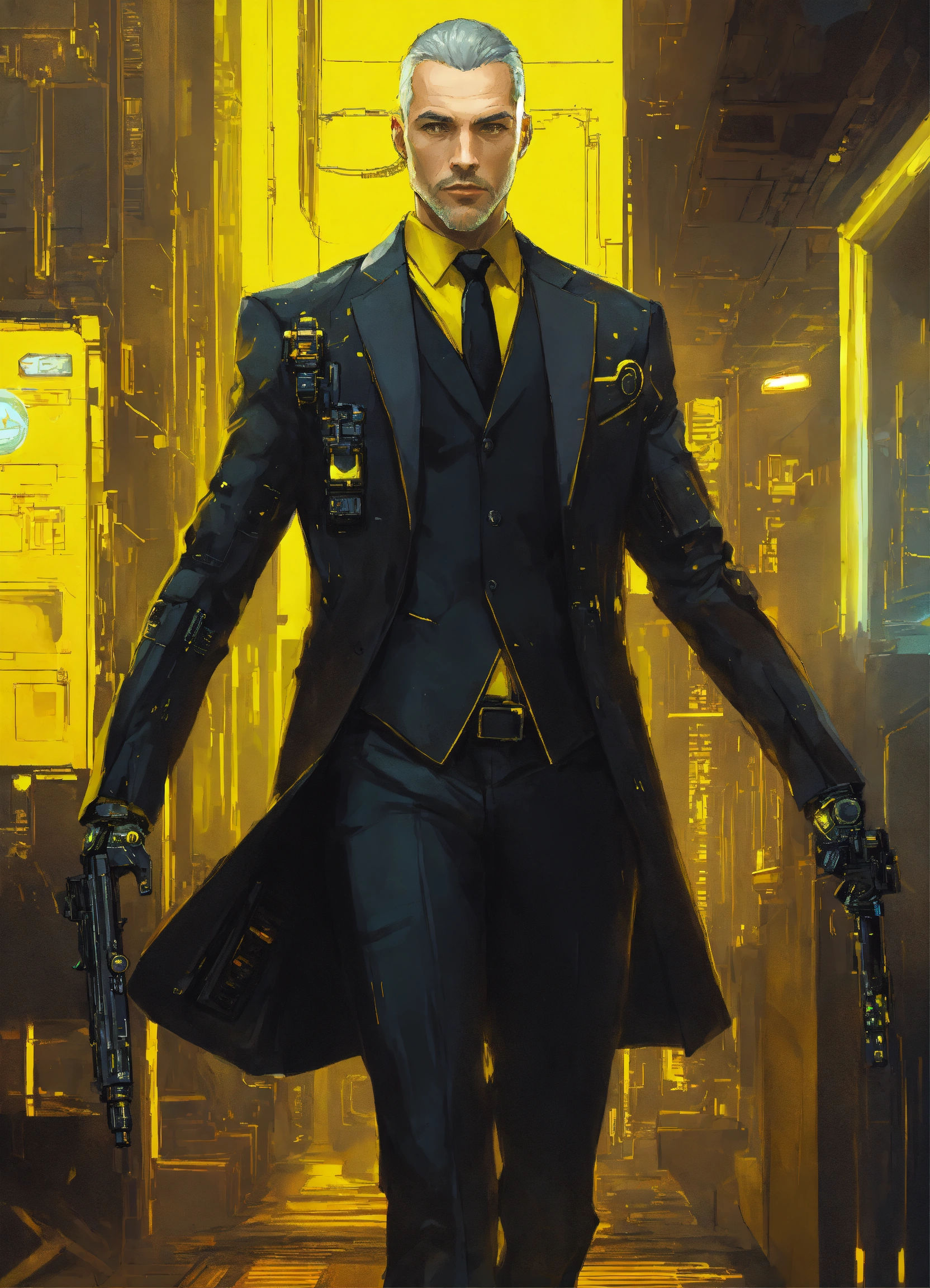 Wallpaper #2cYNM5MBVgN6TXj6_Hdd28 Lexica Cyberpunk Executive with Dull Yellow Cybernetic Parts Mostly