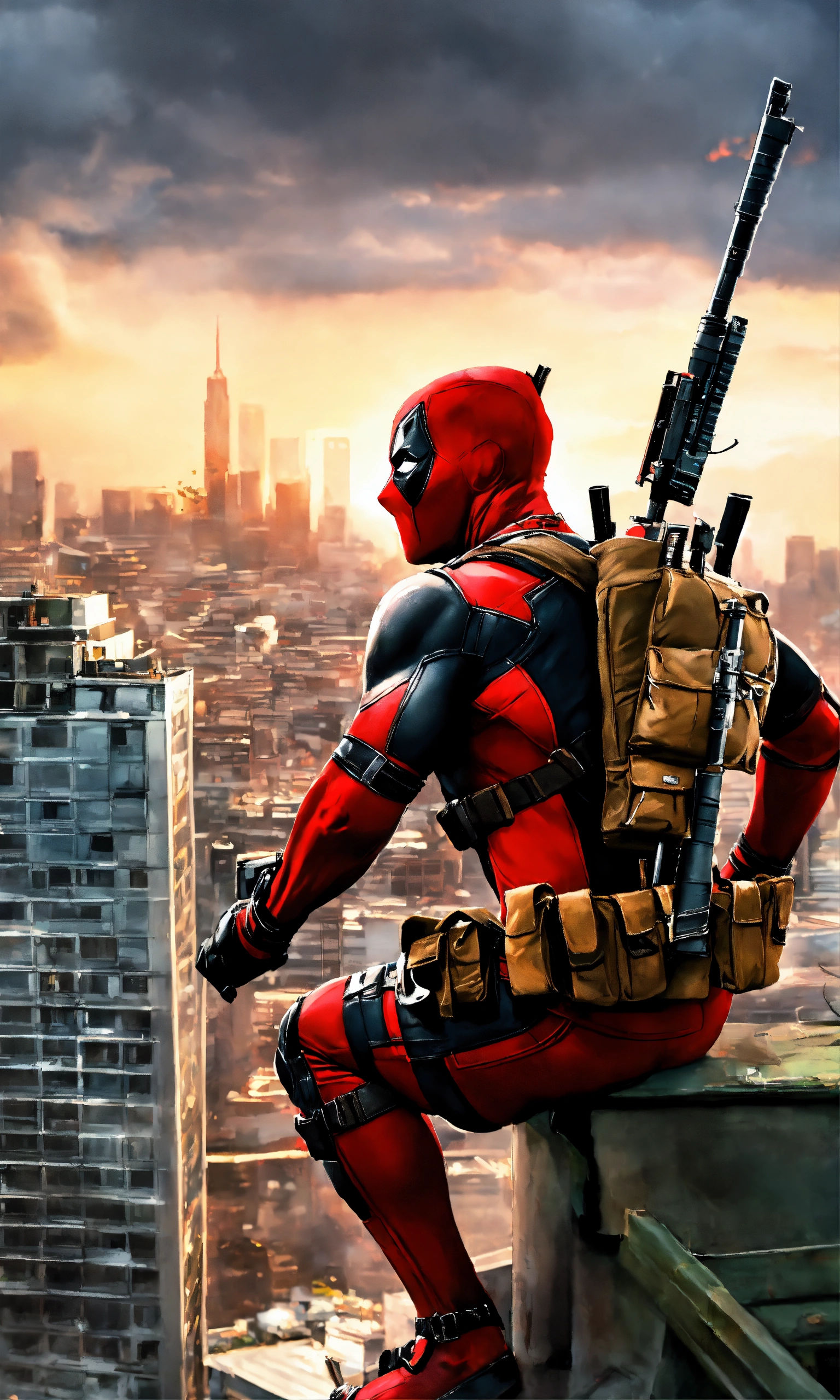 Wallpaper #HWfz8pIBSpphPi3-MnOE80 Lexica Realistic Deadpool Becomes a Sniper Shooting on the Top