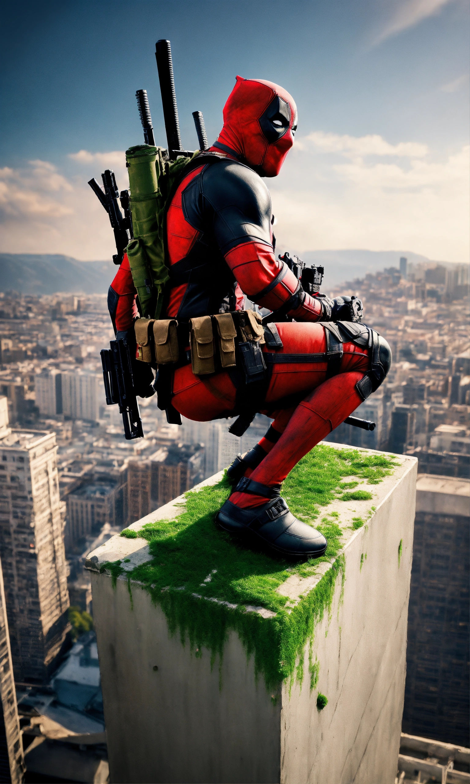 Wallpaper #HWfz8pIBSpphPi3-MnOE92 Lexica Realistic Deadpool Becomes a Sniper Shooting on the Top