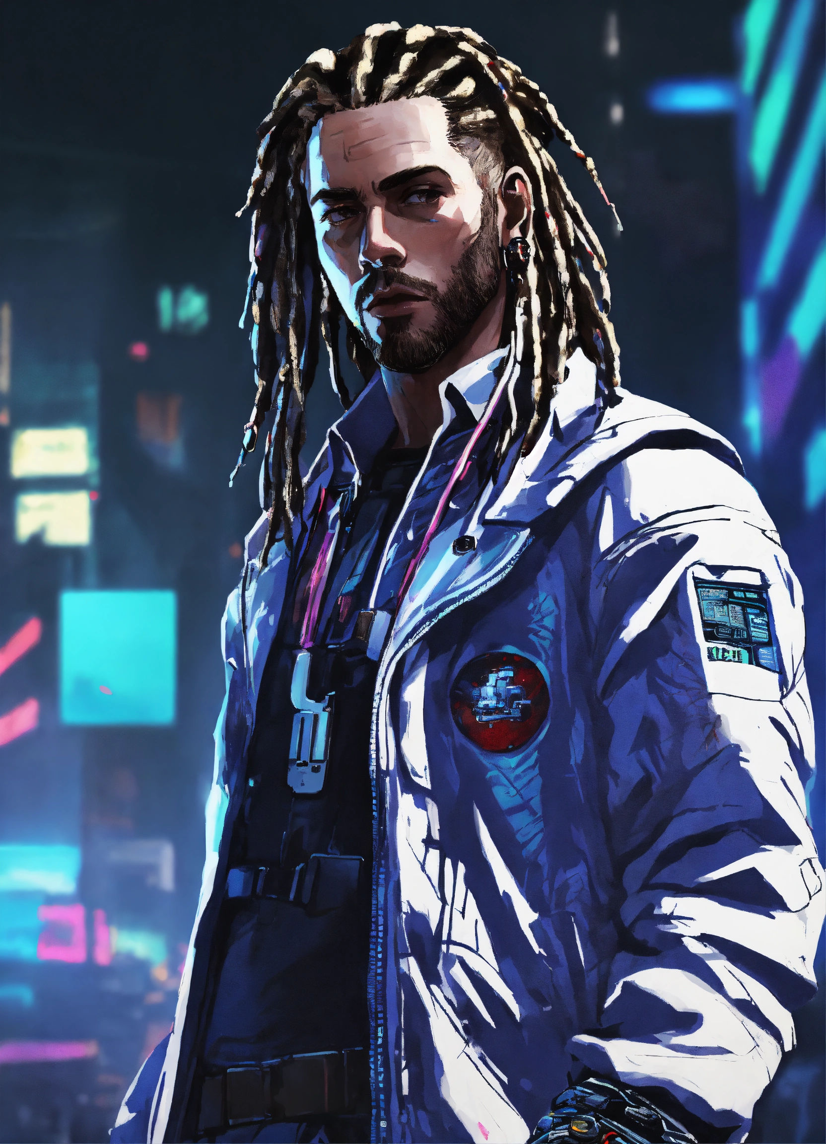 Wallpaper #wMYKM5MBVgN6TXj62nfd162 Lexica Cyberpunk White Man with Dreadlocks with a Cybernetic Arm