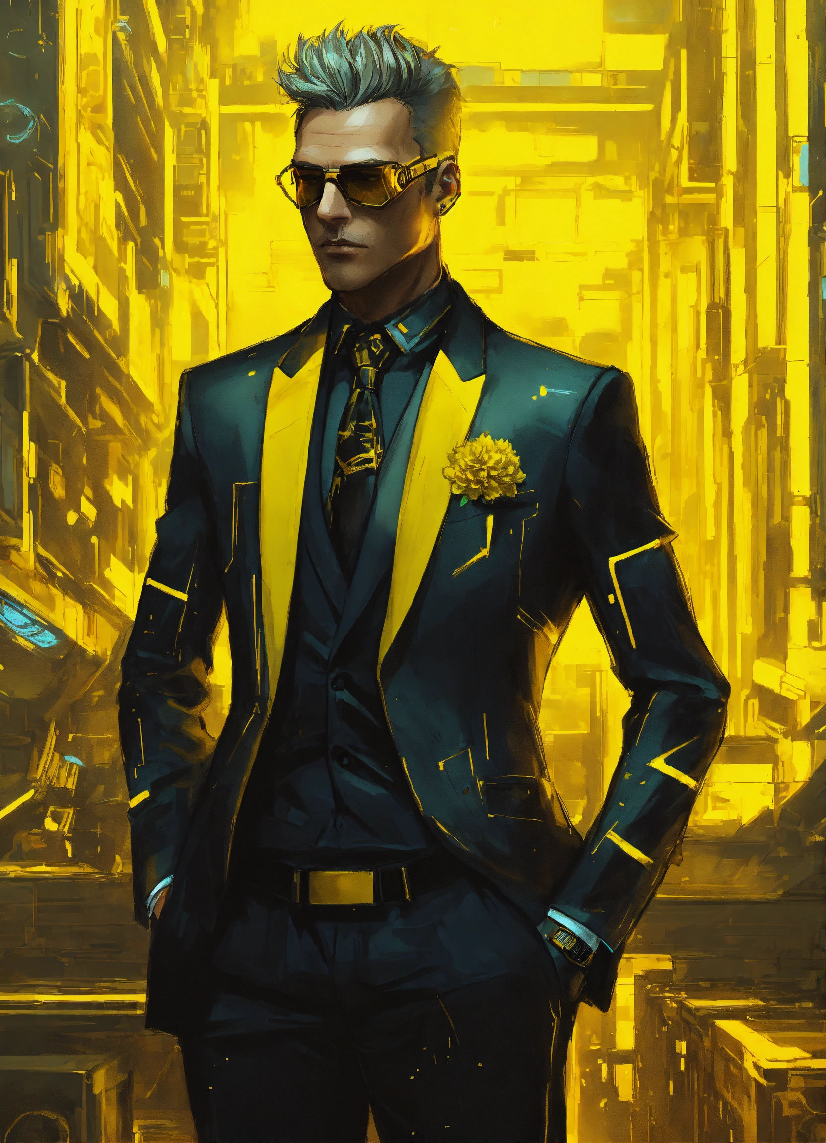 Wallpaper #2cYNM5MBVgN6TXj6_Hdd40 Lexica Cyberpunk Executive with Dull Yellow Cybernetic Parts Mostly