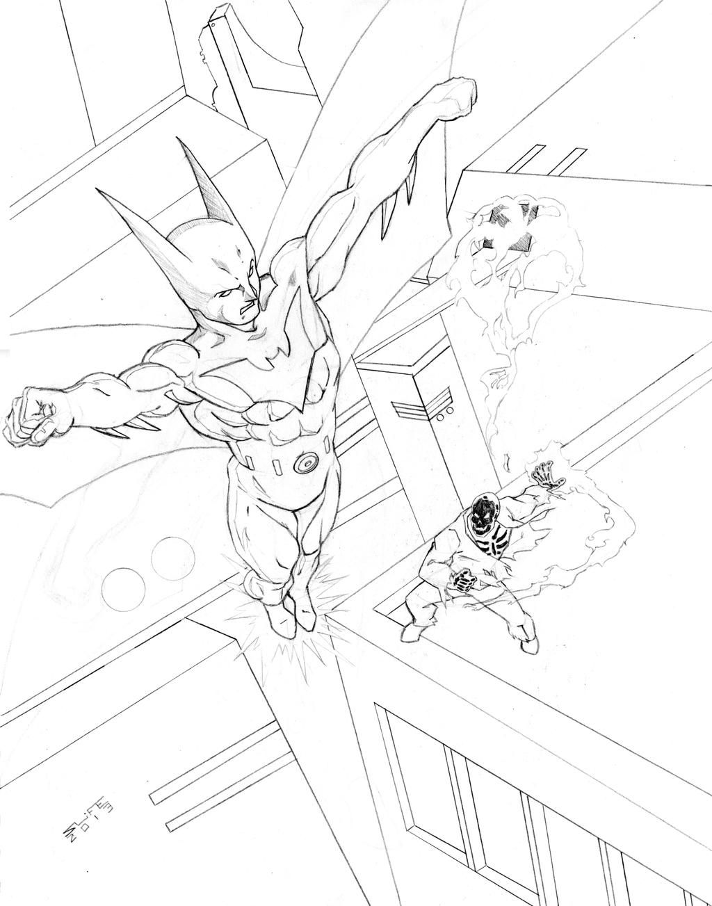 Wallpaper #VHNEho4BFI5NbQksDR8X56 Batman and Bizarro Fighting in the Air Above a City